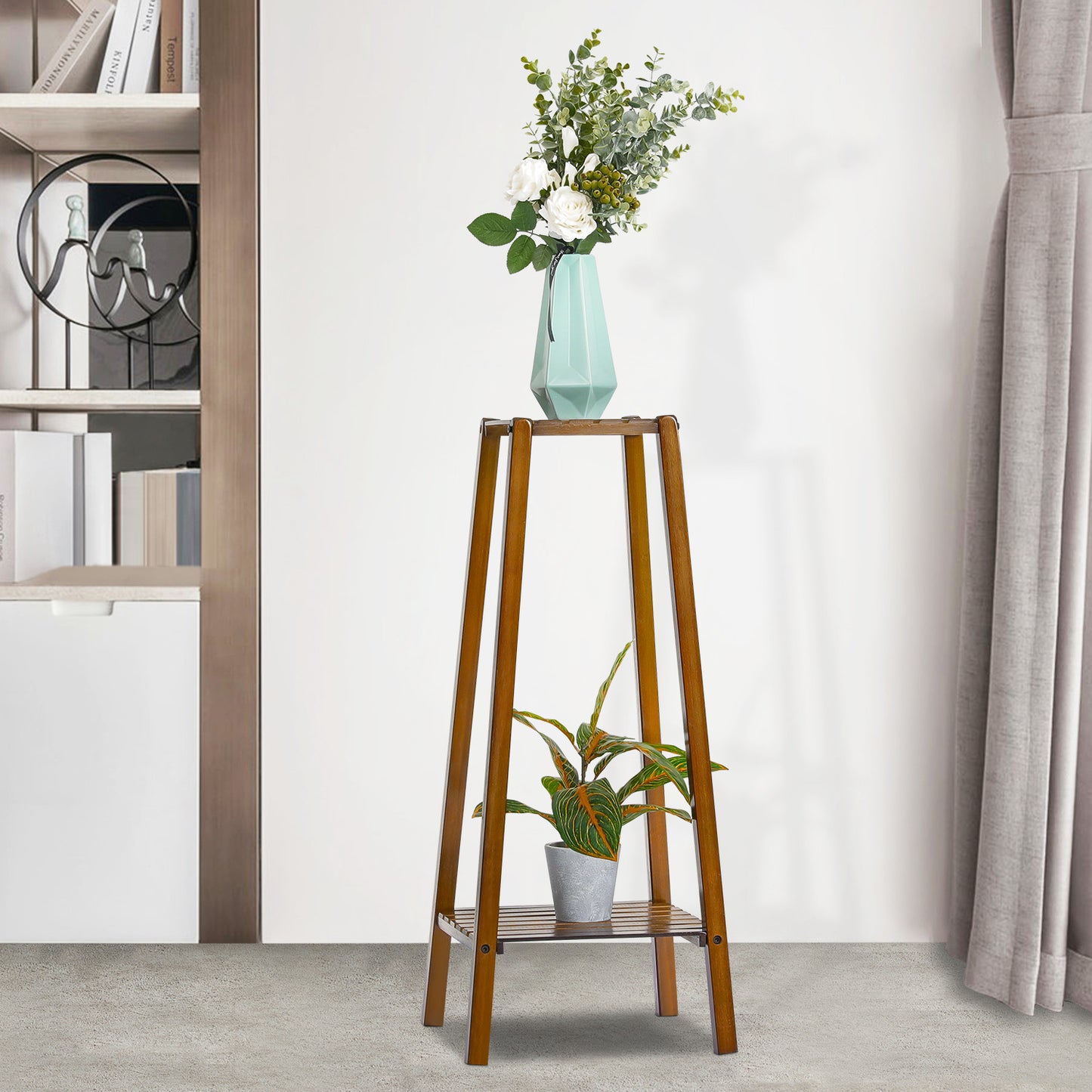 Flower Plant Stand Display Tower - A Shape - Brown