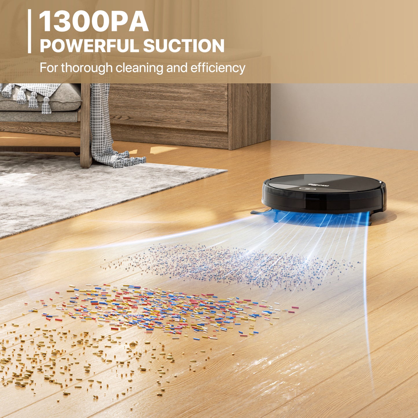 Robot Vacuum - 310ml Dustbin - w/Dry Mop+Remote Control - Black