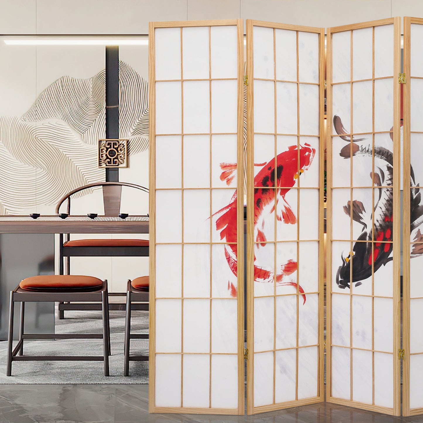 Foldable Room Divider - Koi Carp Pattern - 4 Panel