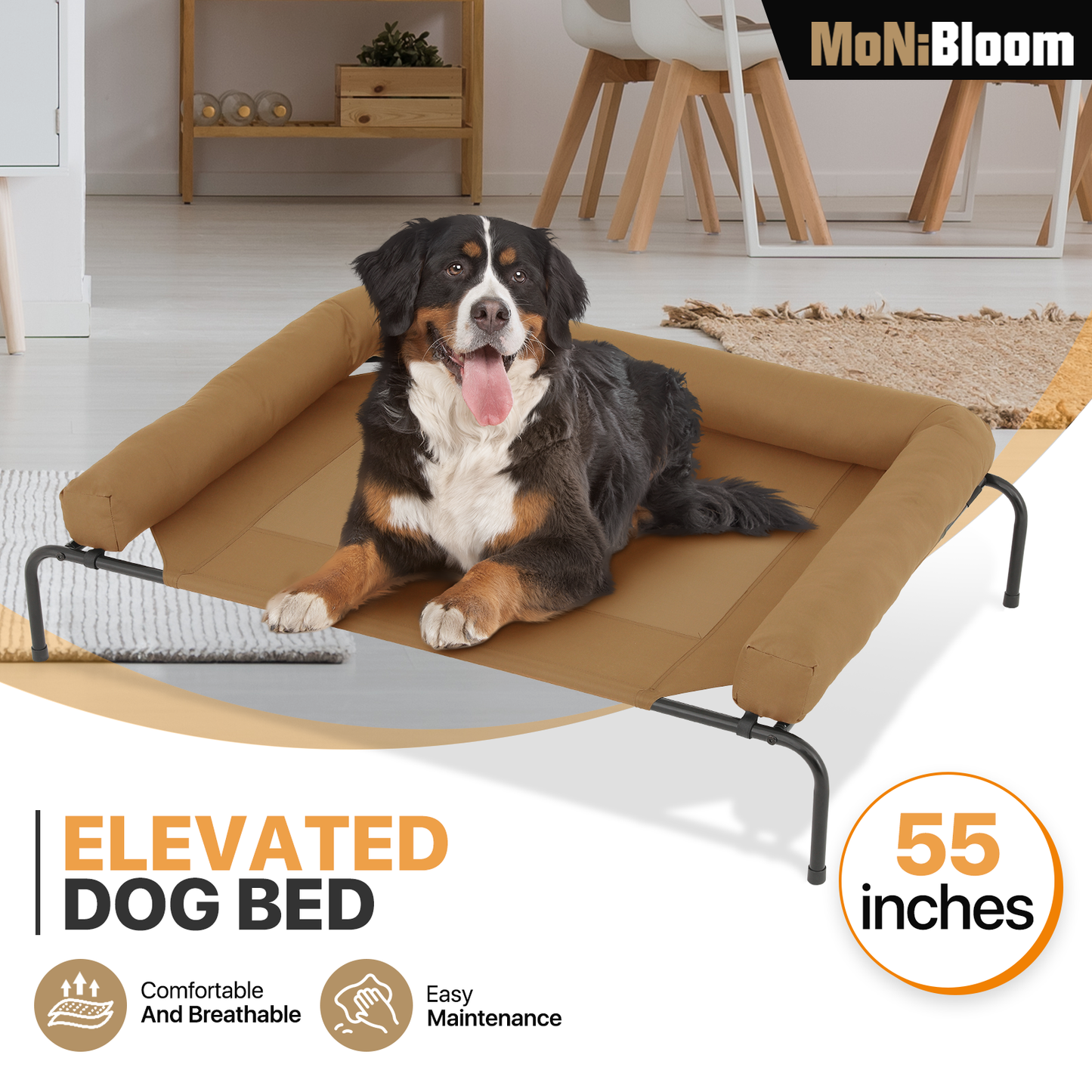 Elevated Dog Bed - w/ Removable Bolster - 55'' Length