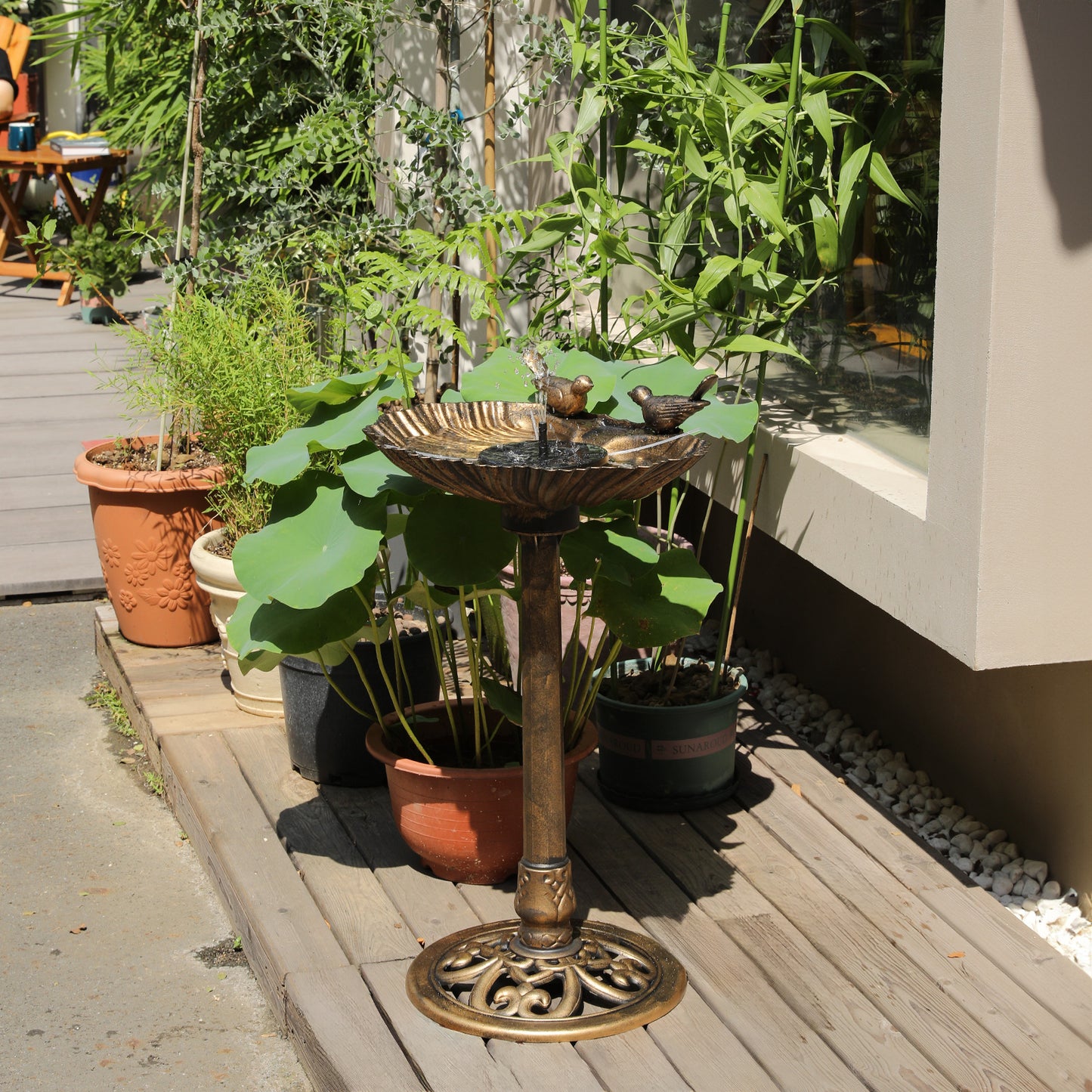 28" Garden Bird Bath - Solar Pumb