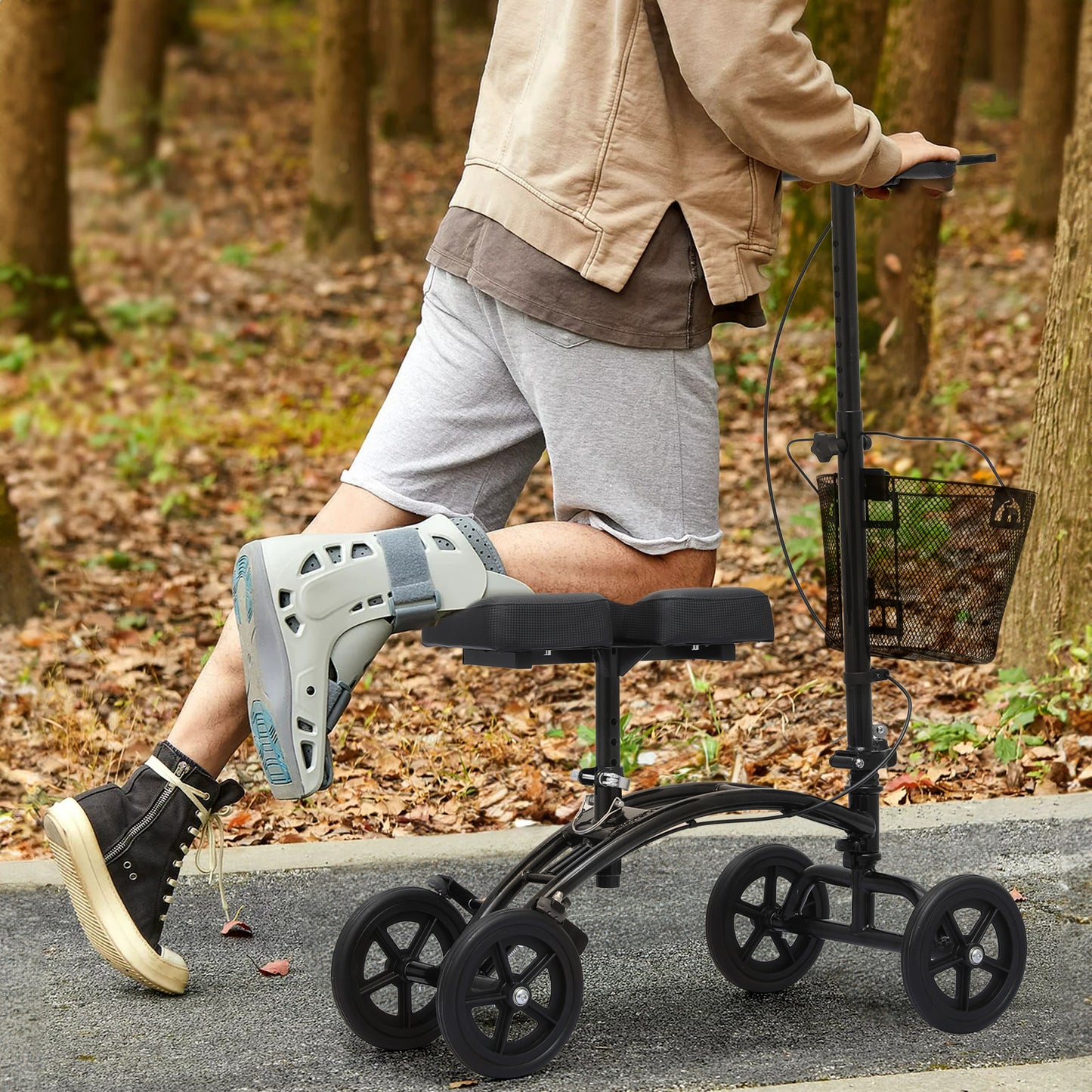 Knee Walker - Black Steel Frame Nylon Seat - 7.5'' Tires