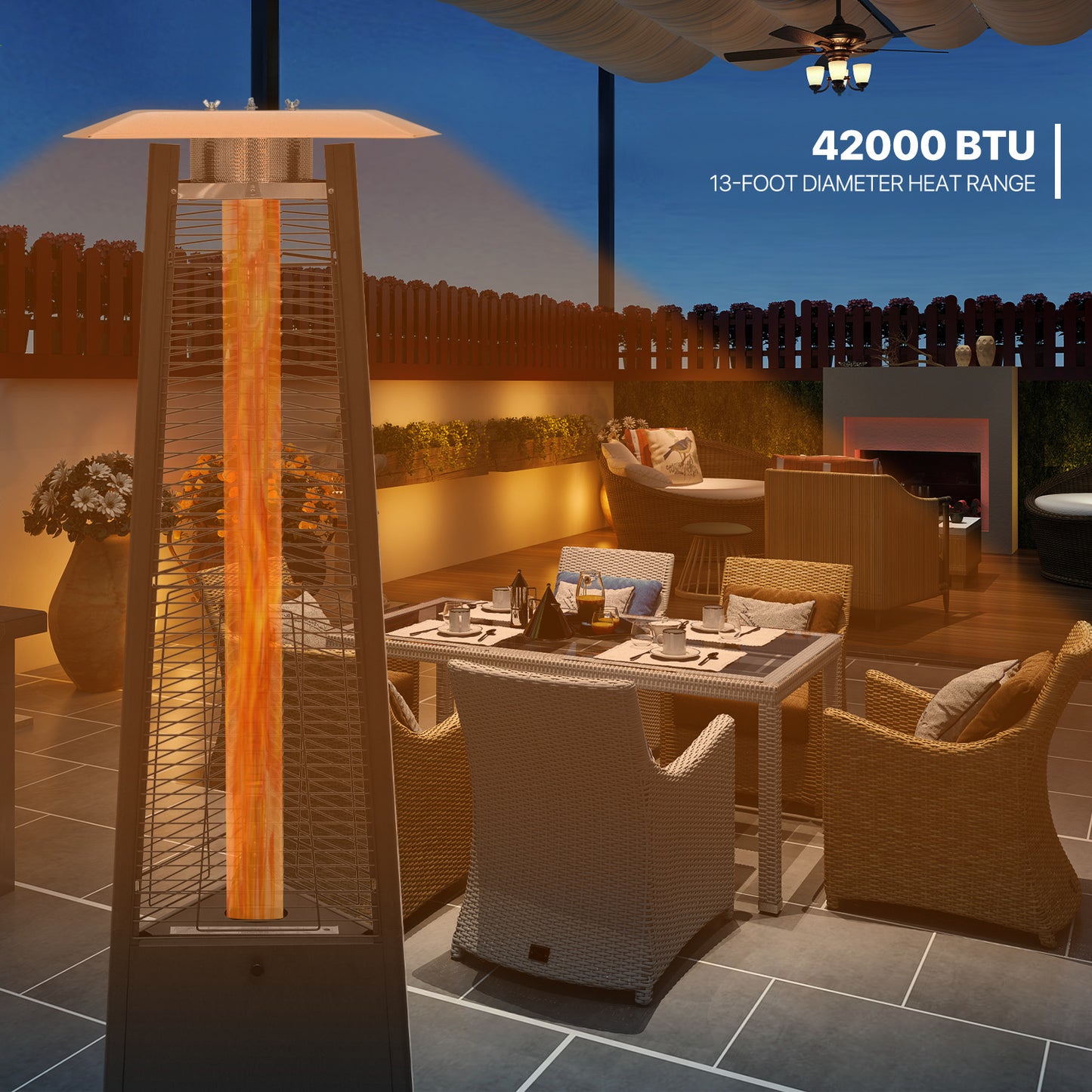 41,000 BTU Propane Patio Heater - 92.5'' Height - Pyramid Shape - w/Wheels