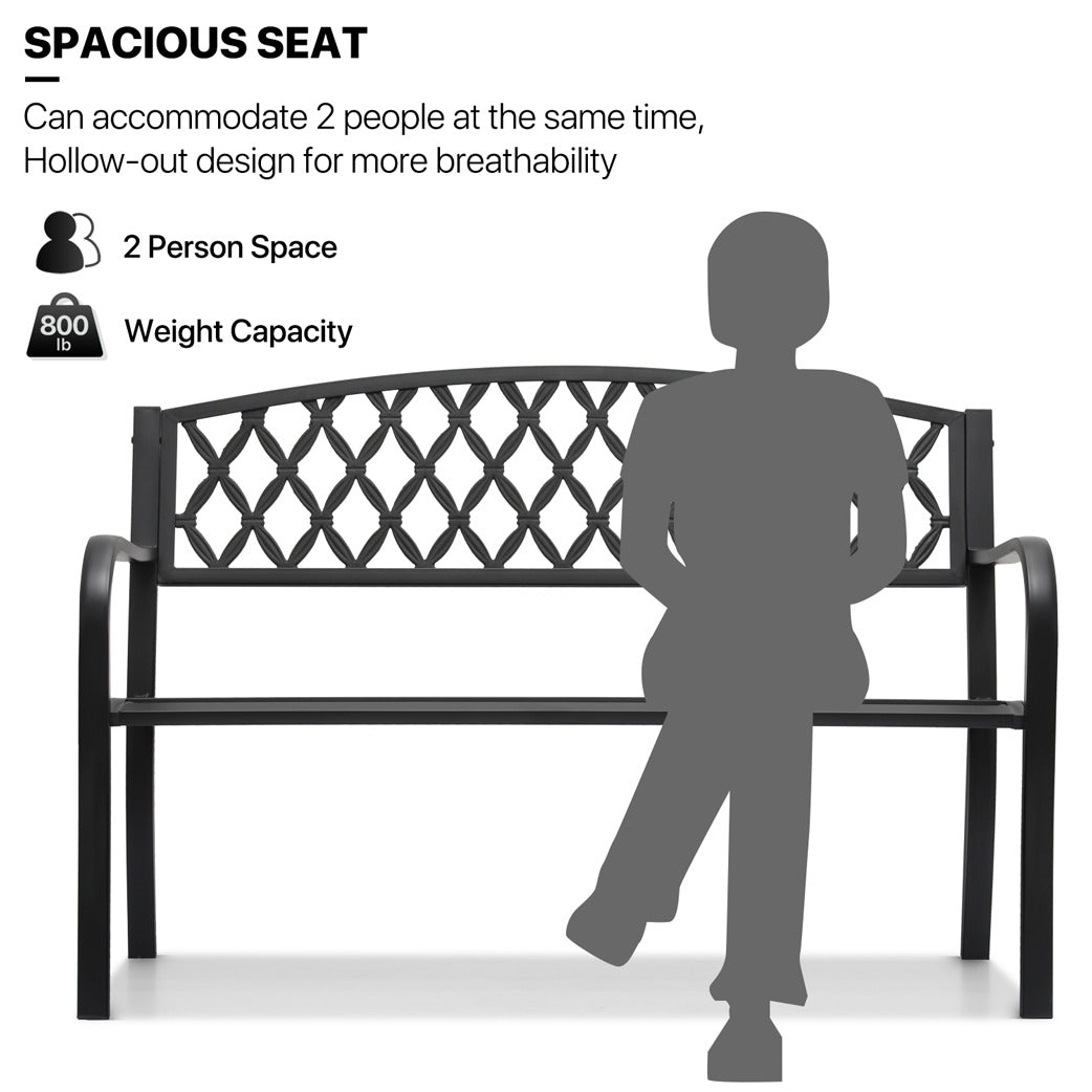 50" Iron Patio Garden Bench - Grid Pattern