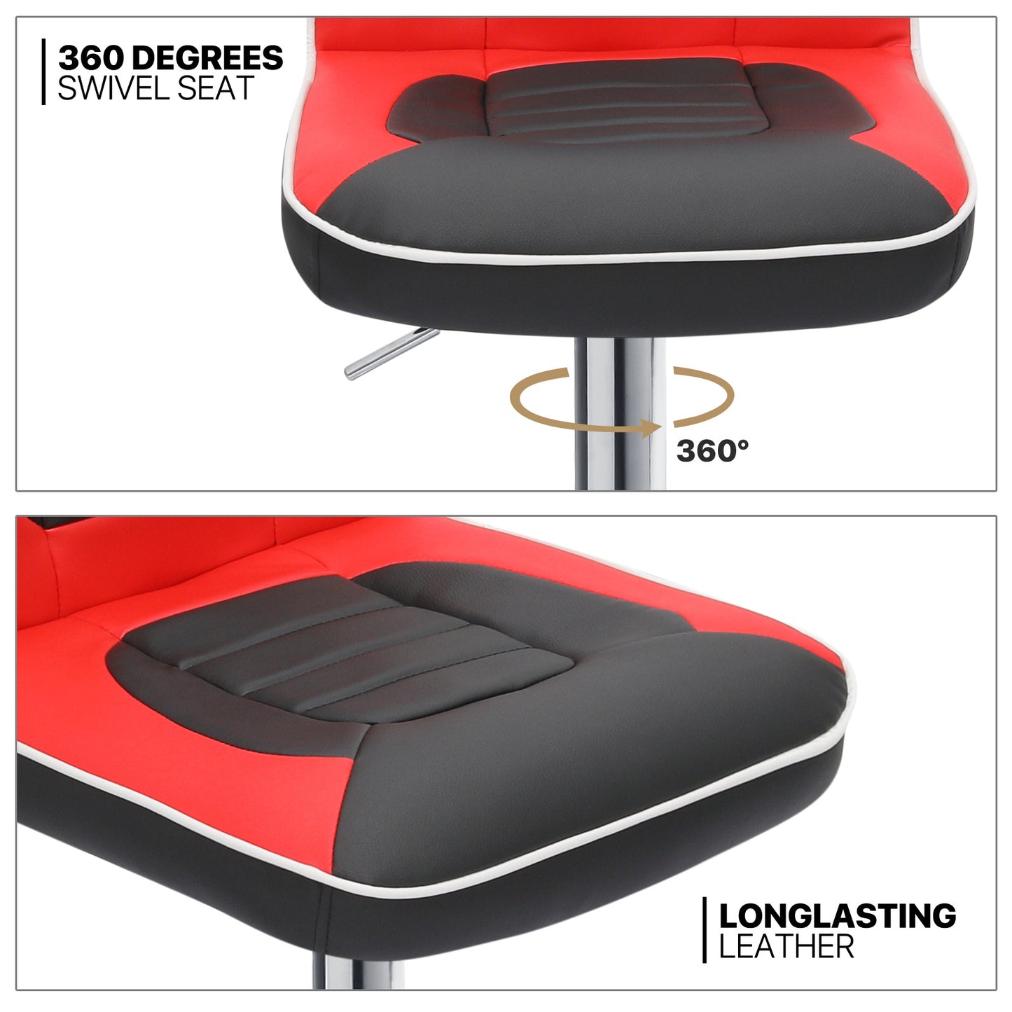 Set of 2 Modern Bar Stools Adjustable Swivel Leather Seat Gaming Chair Style