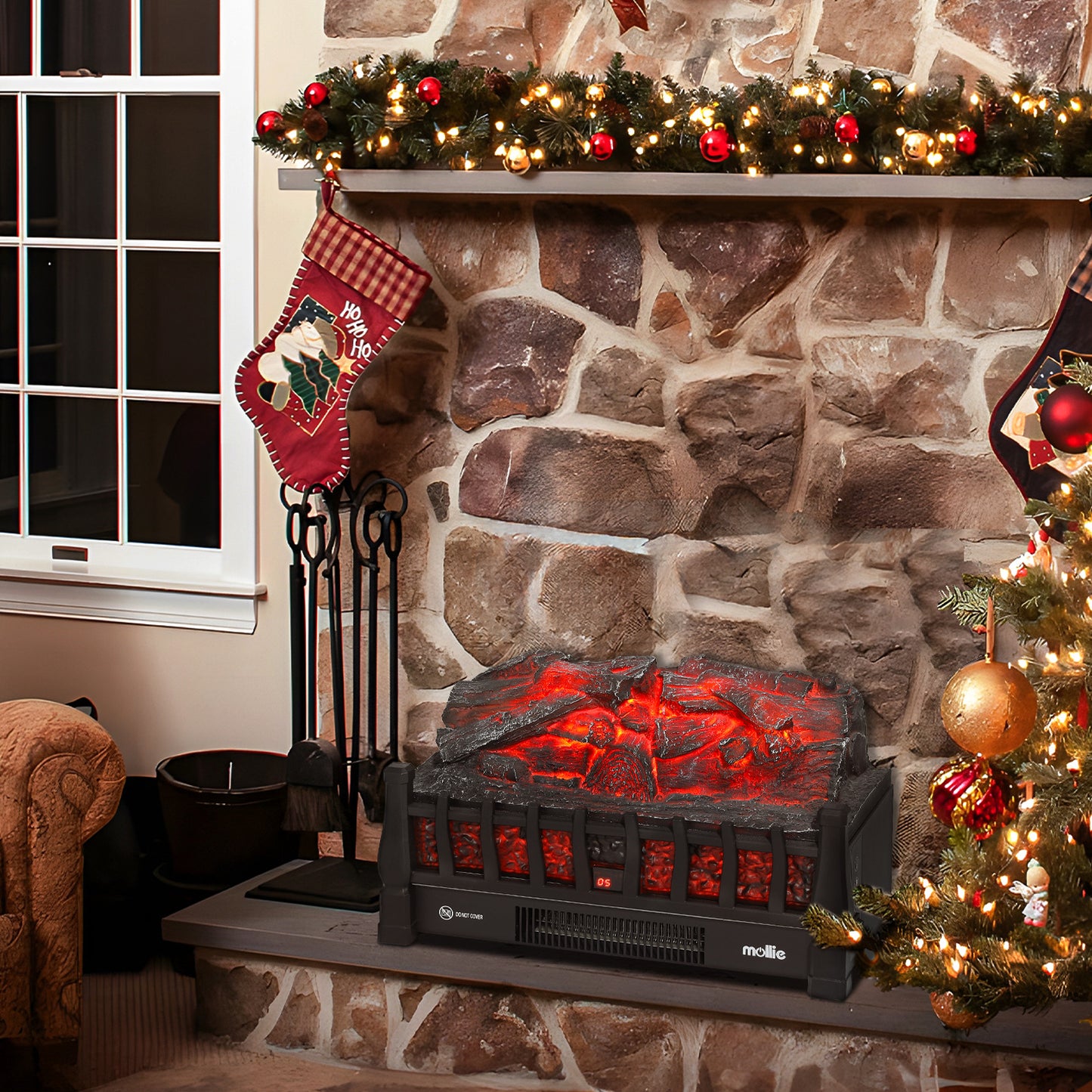 Electric Fireplace - 1500W Space Heater - Logs and Inserts - 5 Level Flame Brightness - with Remote