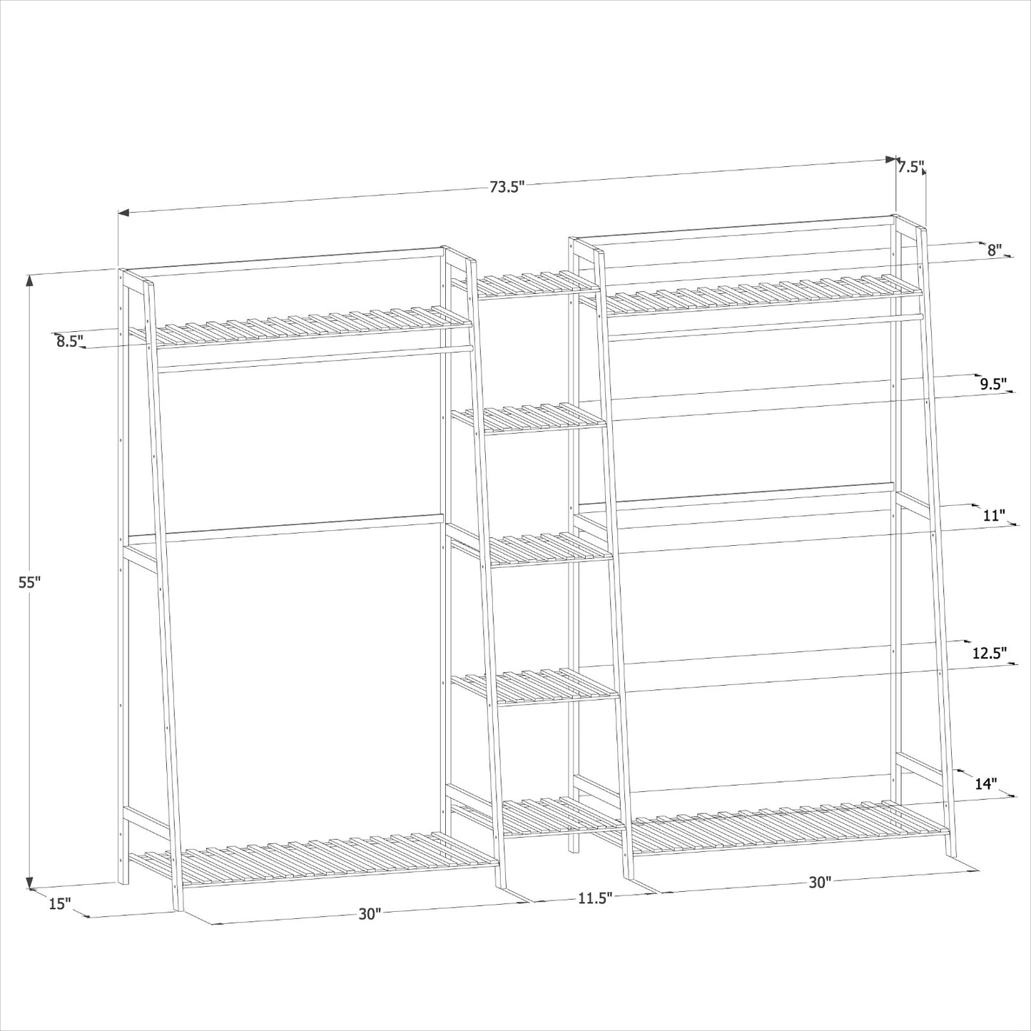 Trapezoid Garment Cabinet Clothes Organizer - Double Rack - Natural