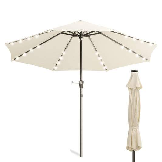 9 Ft LED Solor Light Market Umbrella - 32 Light Bulbs - 180g Polyester with PU Coating