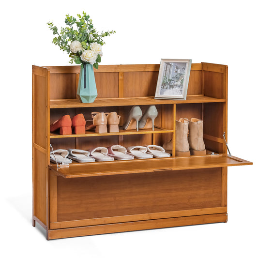 Drop Down Door Entryway Shoe Cabinet - Shelf Top with Boot Compartment - Brown