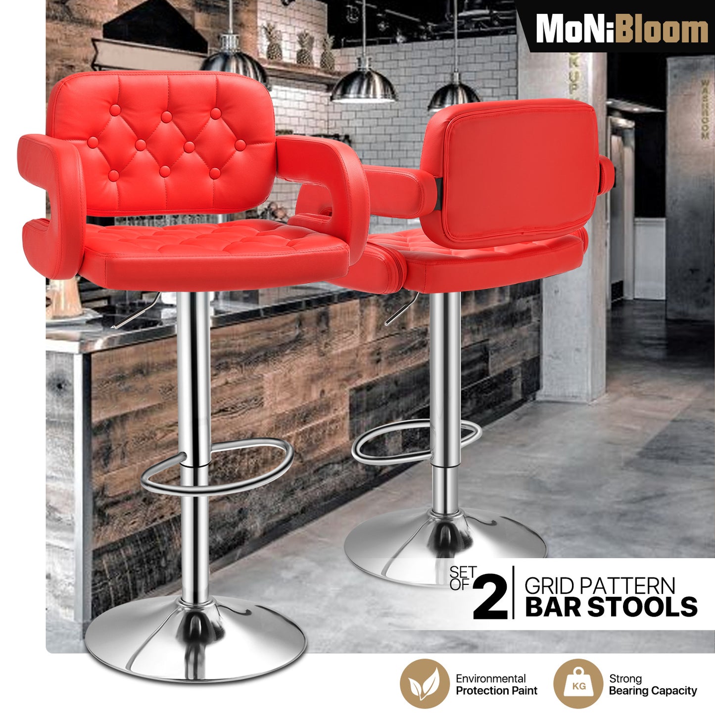Diamond Pattern Bar Stool w/Handrest 2 Pcs