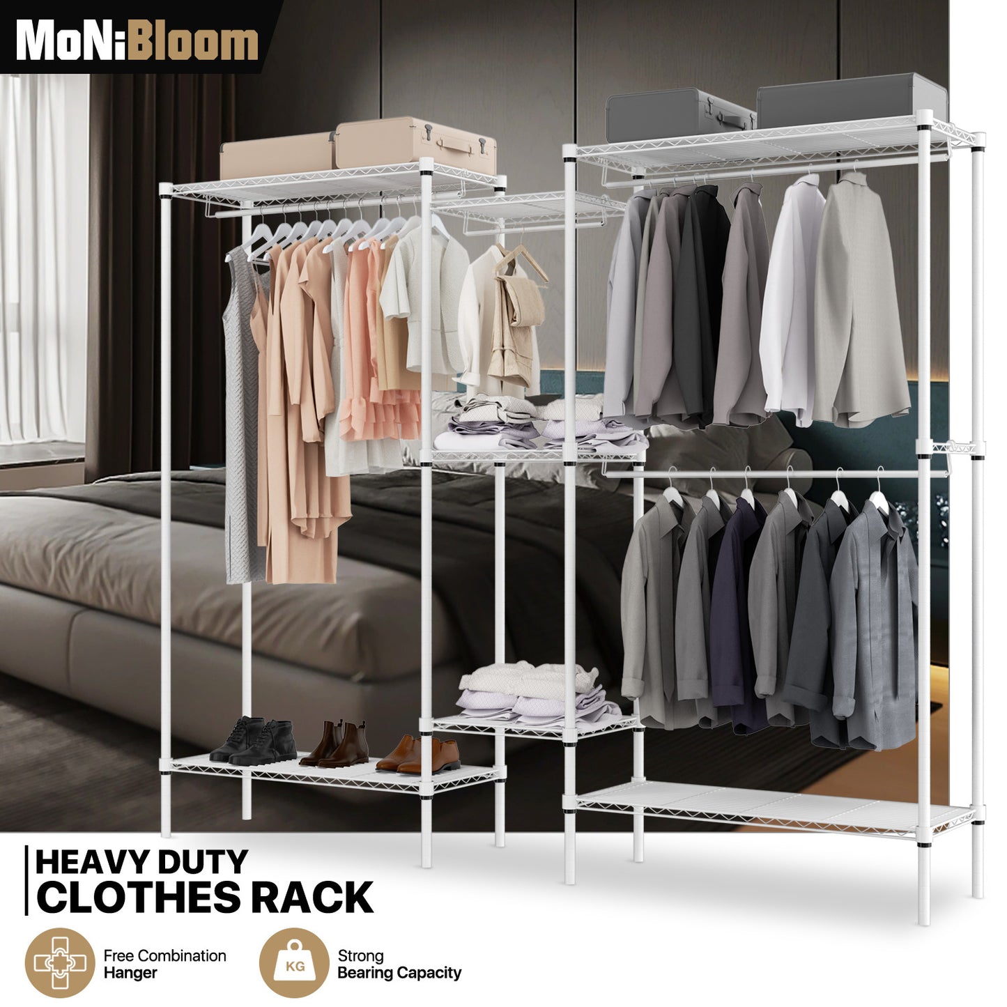 Carbon Steel Adjustable Clothes Rack - 83'' Length
