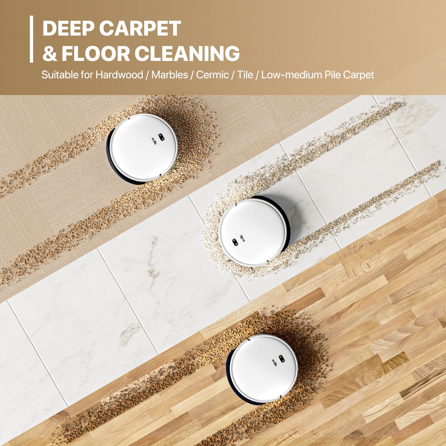 Robot Vacuum - 500ml Dustbin - 150ml Water Tank - w/Dry Mop+Remote Control - White