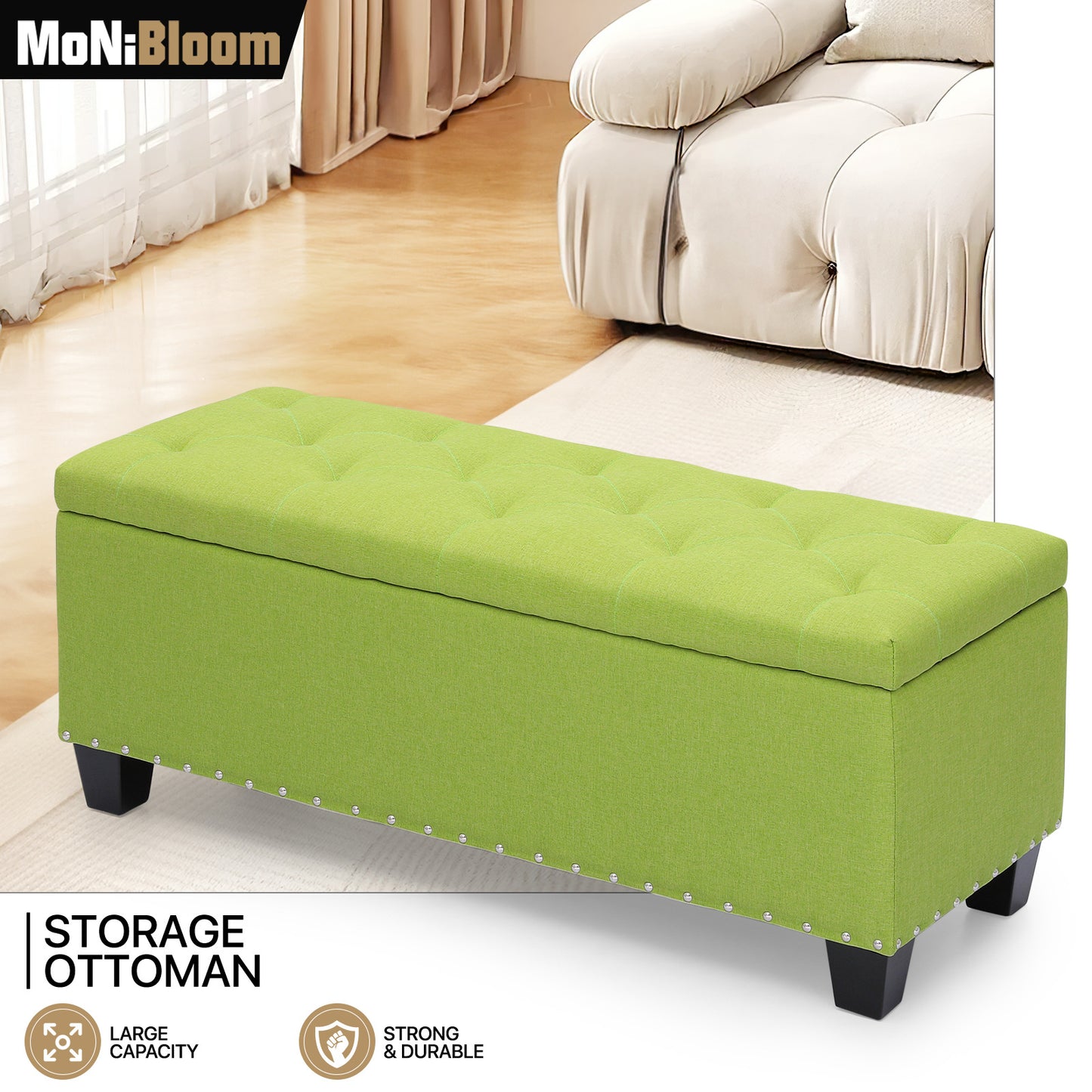42" Storage Bench Lift Top Tufted Poufs Ottoman Upholstered Footrest Stool