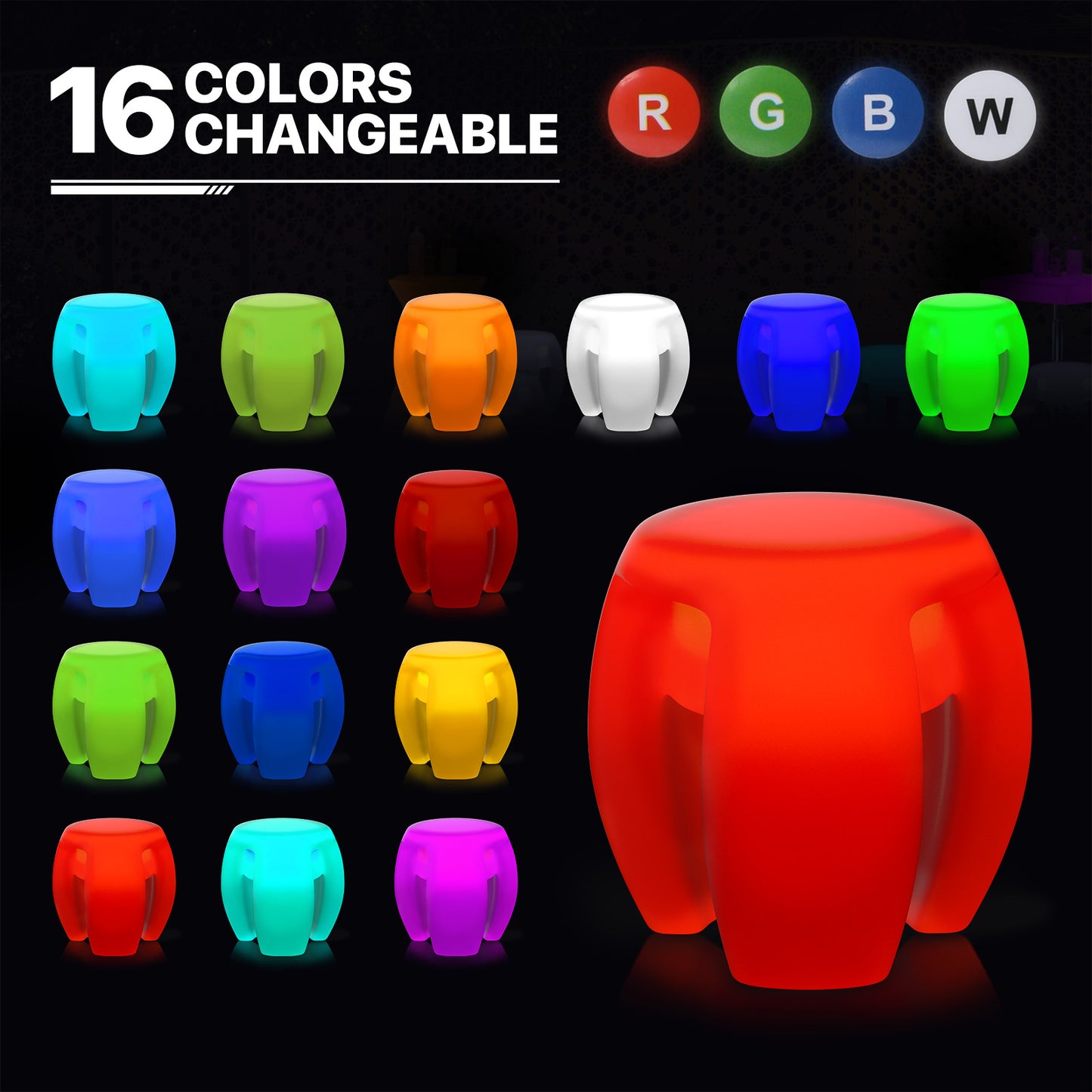 LED Bar Stool - 16 Colors Changing - with Remote Control