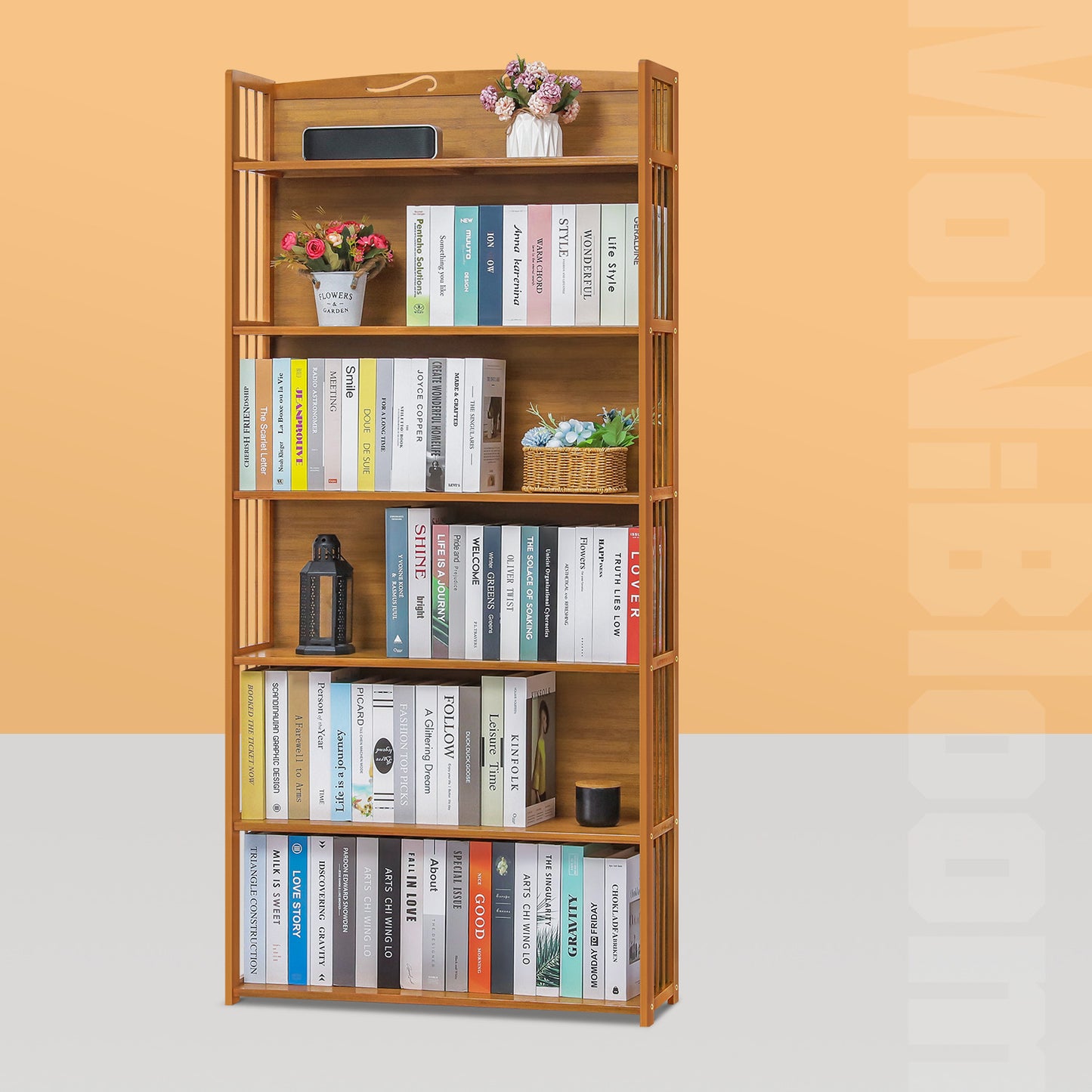 Adjustable Multi-Functional Shelving Organizer - Enclosed Back Panel - 6 Tier - Natural