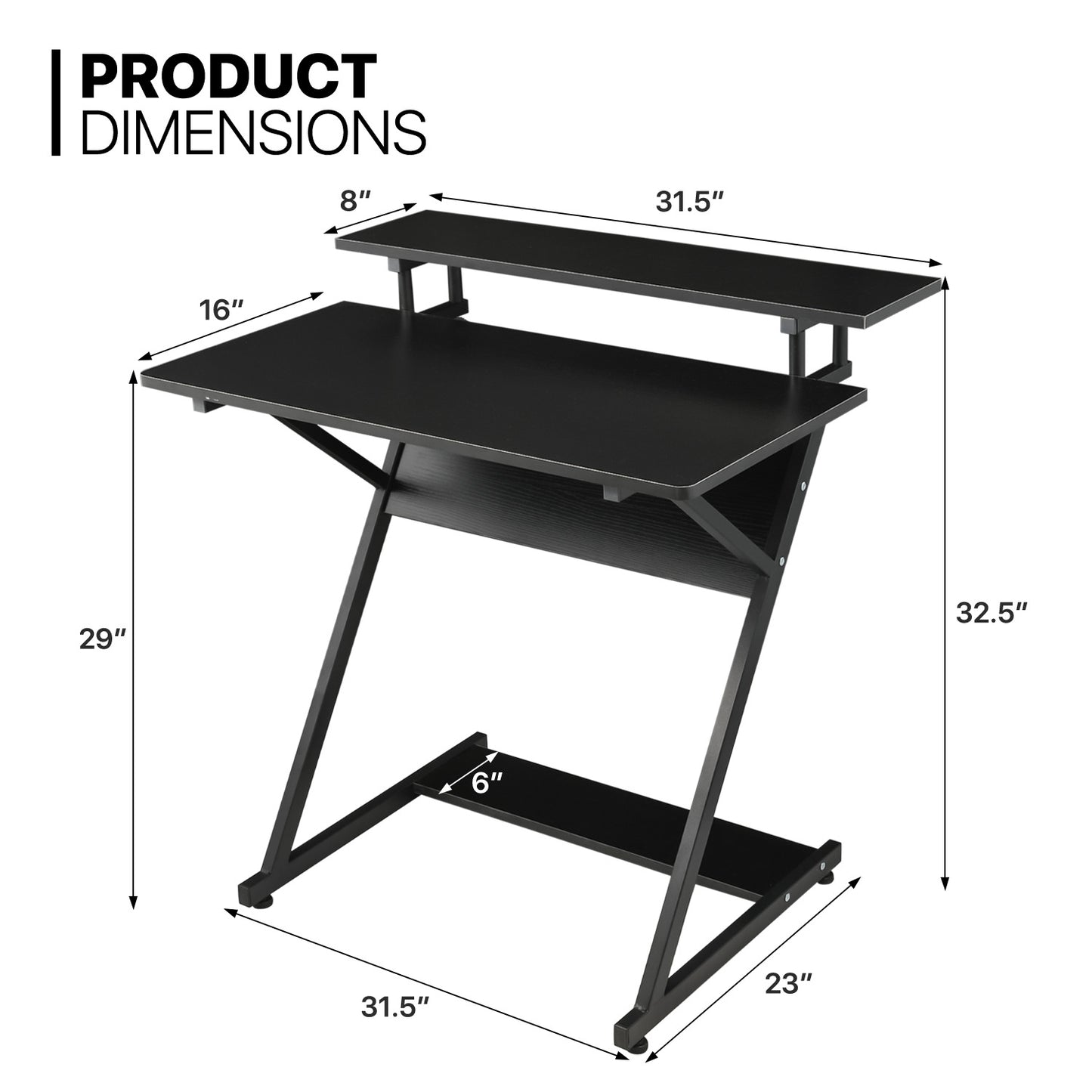 Computer Desk 31.5"x23"x32.5" - w/Monitor Shelf & CPU Stand