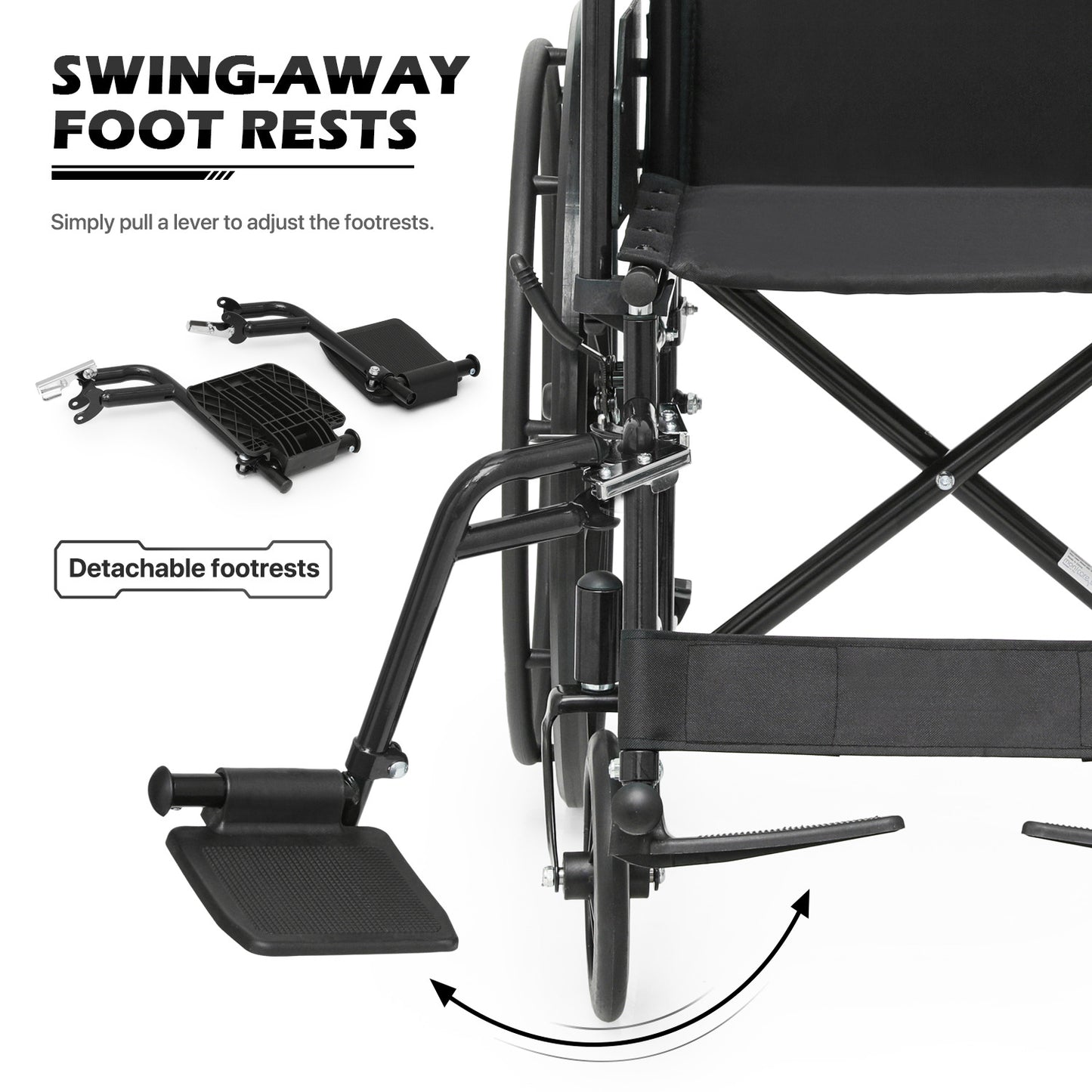 Manual Wheelchair - Black, FDA Approved - 18"x16" Seat