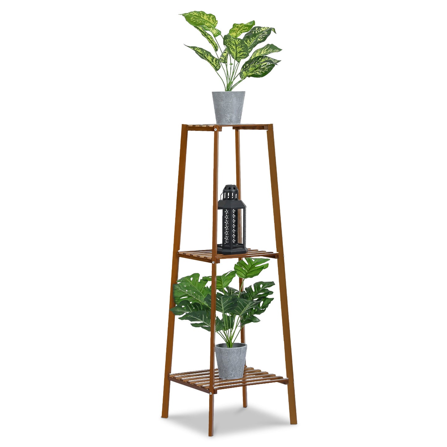 Simplified Flower Plant Stand Display Tower - A Shape - Brown