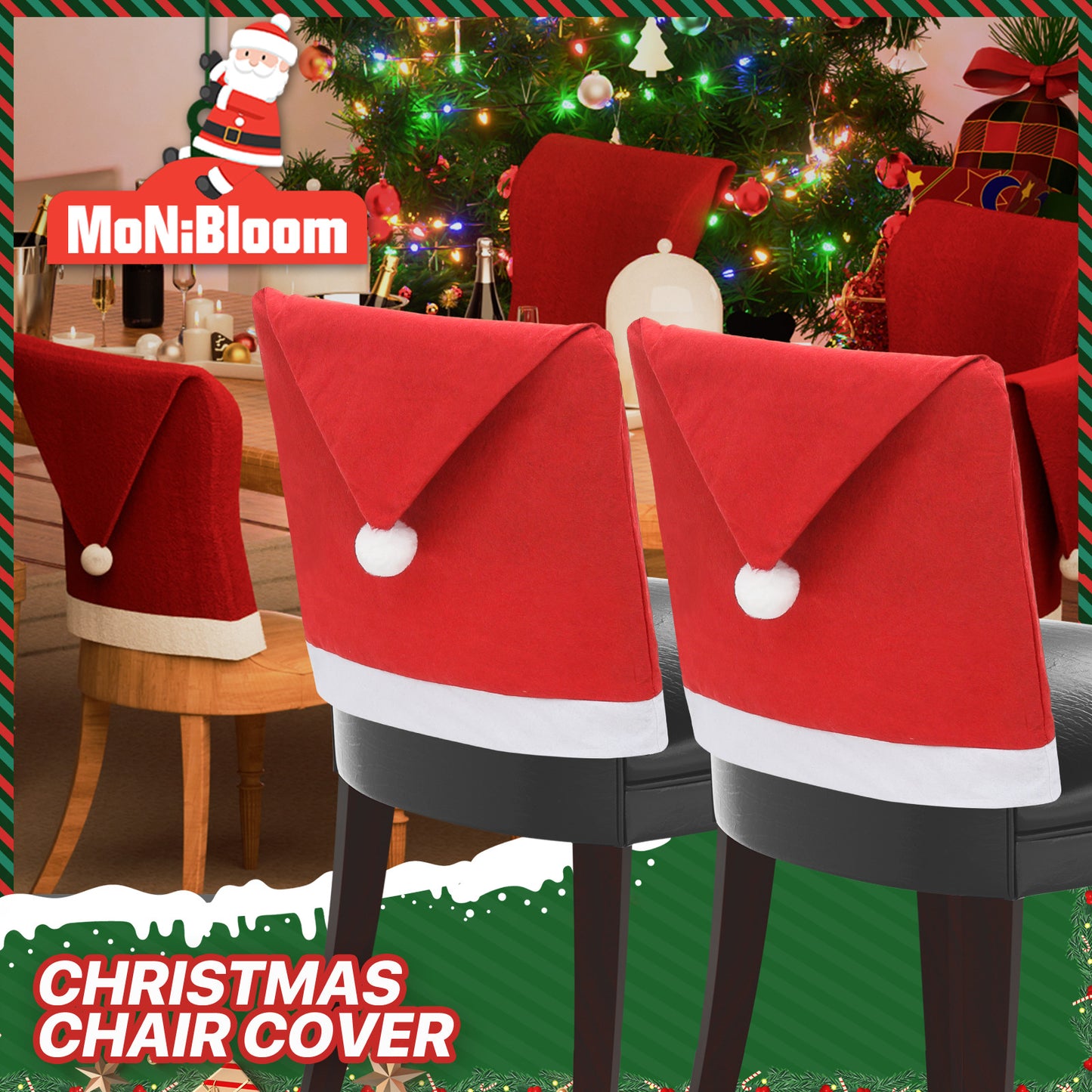 2 Pack Christmas Chair Cover-Christmas Hat Style-Stretchable Fabric