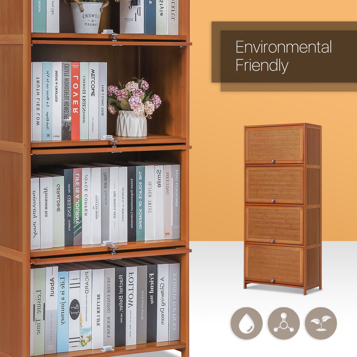 Slide Up Door Multi-Functional Storage Cabinet - 4 Tier - Brown