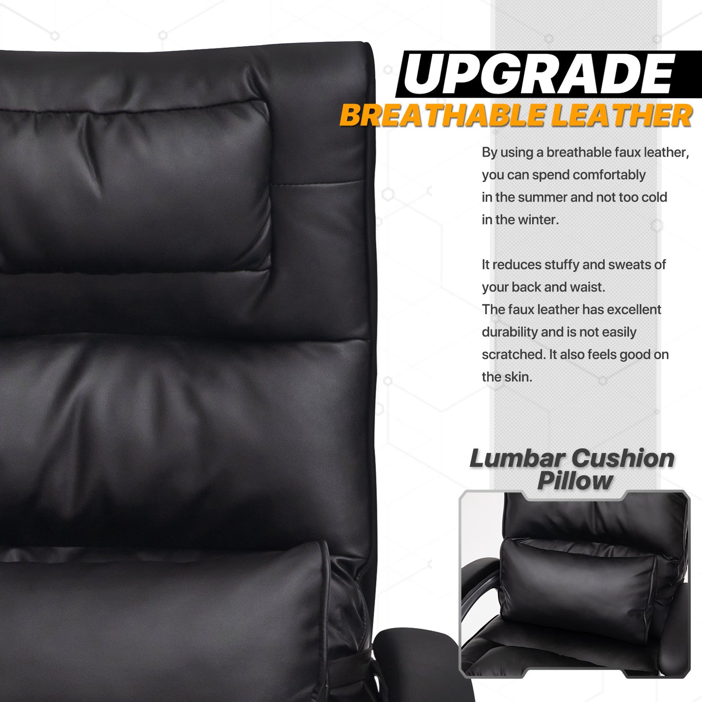Faux Leather Executive Chair with Lumbar Support - 29" x 47" Studded Mat Set