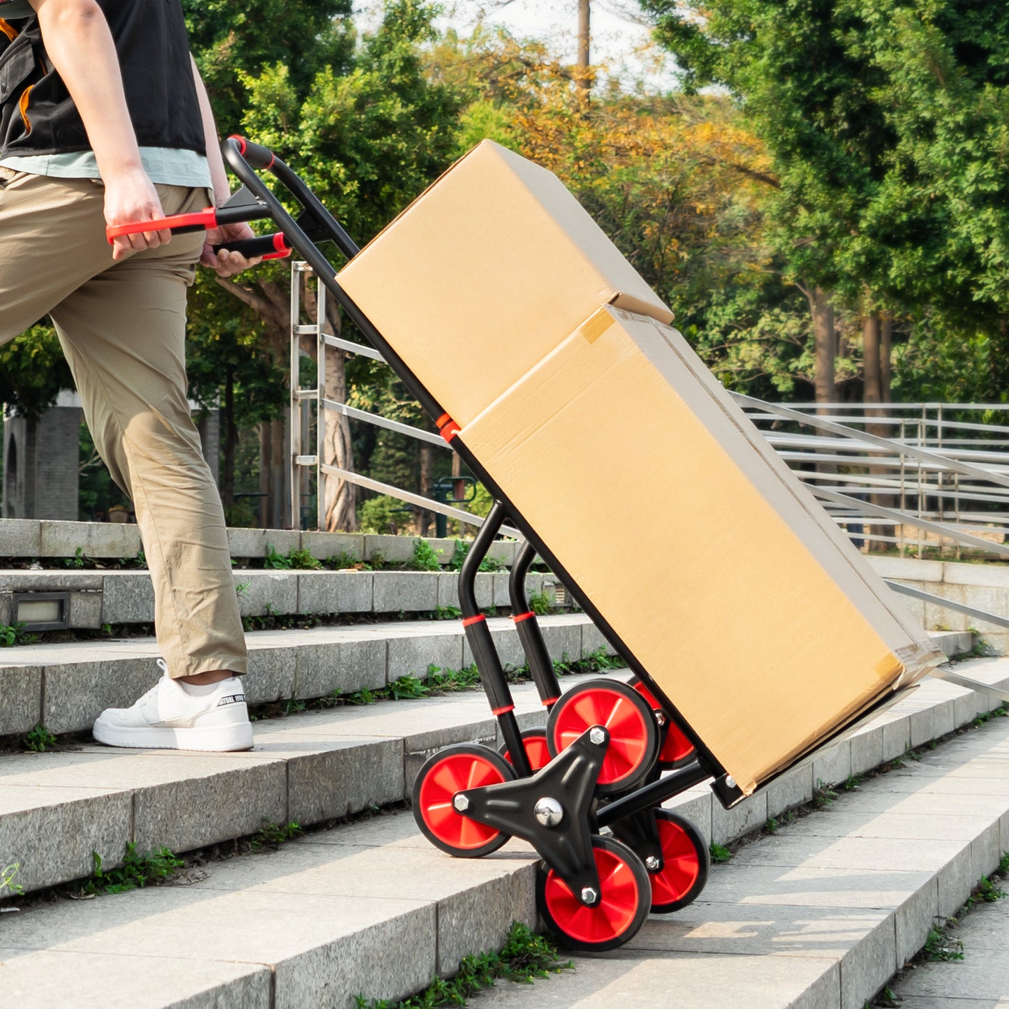 6-Wheeled Folding Hand Truck w/Stair Climber - Black/Red