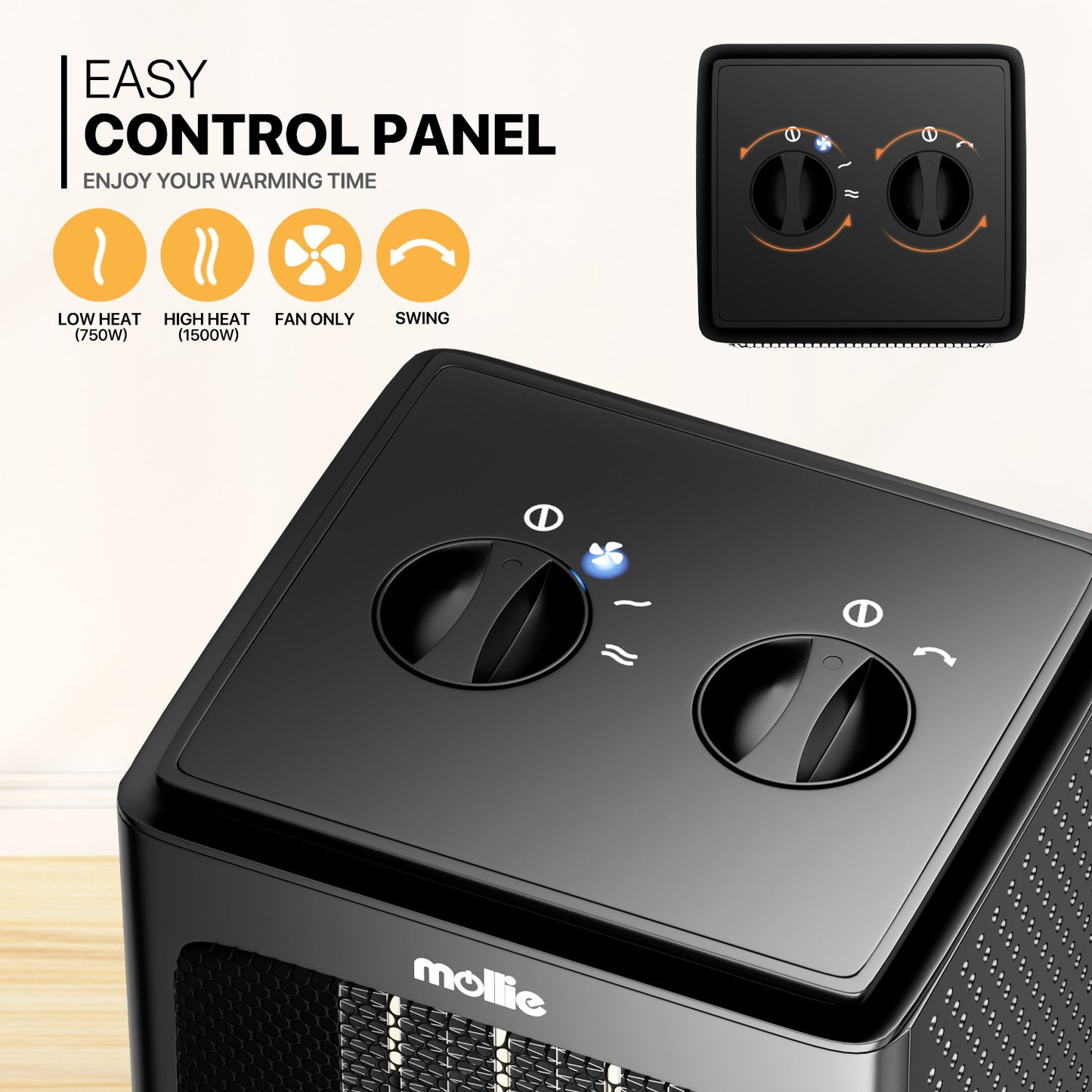 1500W Cuboid PTC Electric 160 sq.ft Space Heater