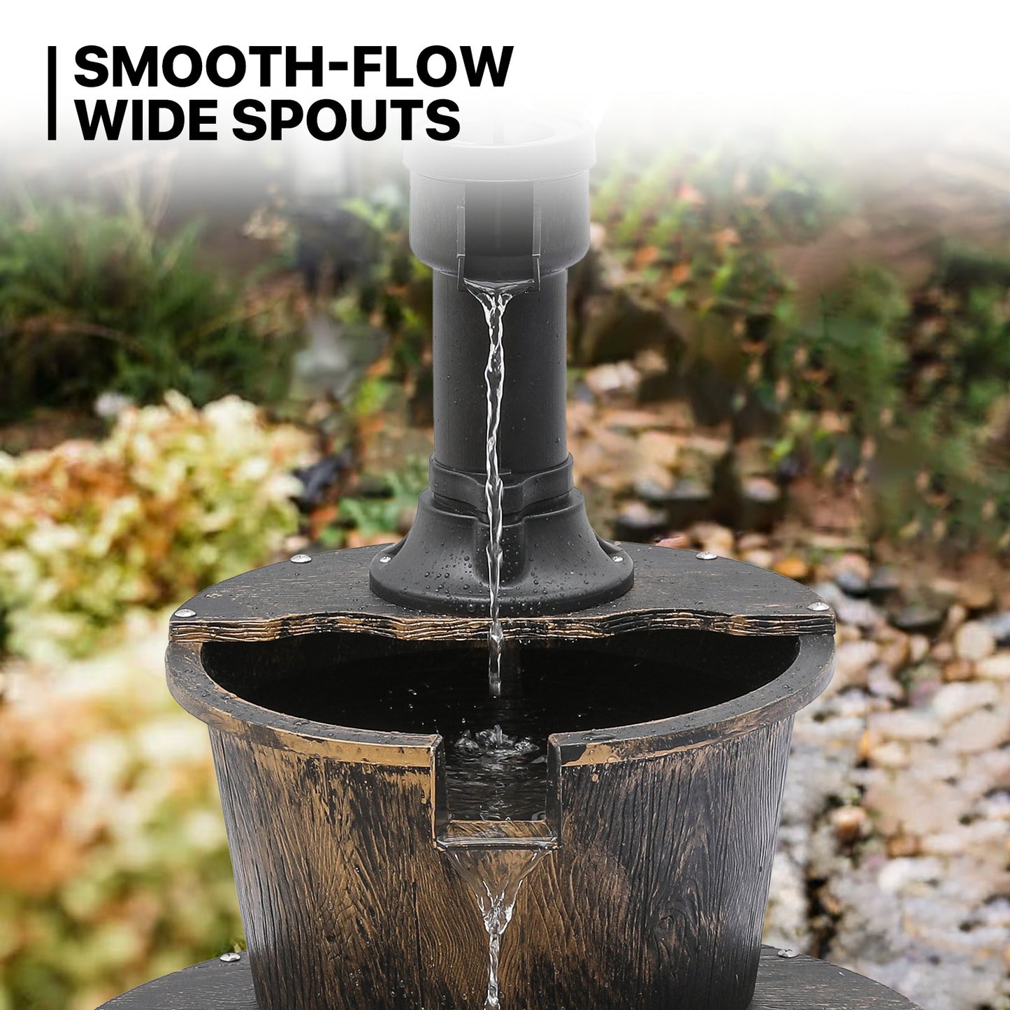 27" Tall 2-Tier Barrel and Pump Waterfall Fountain