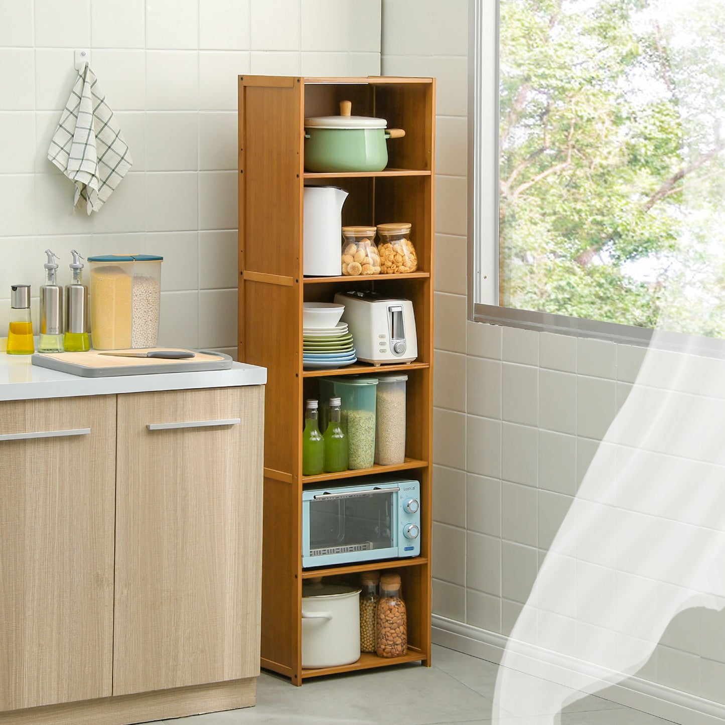 Multi-Functional Freestanding Display Storage Shelf - 6 Tier - Brown