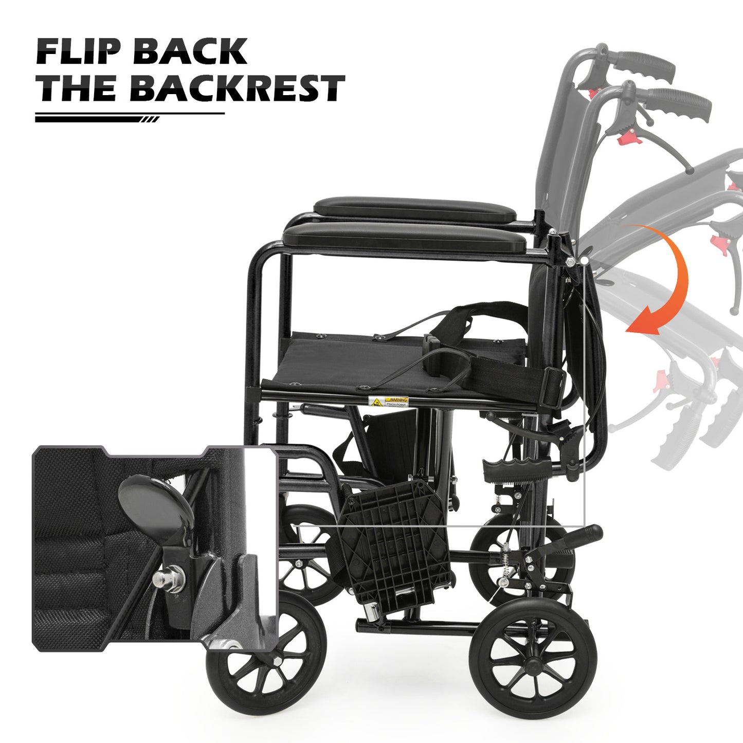 Lightweight Transport Wheelchair - FDA Approved, with Handbrakes, Black