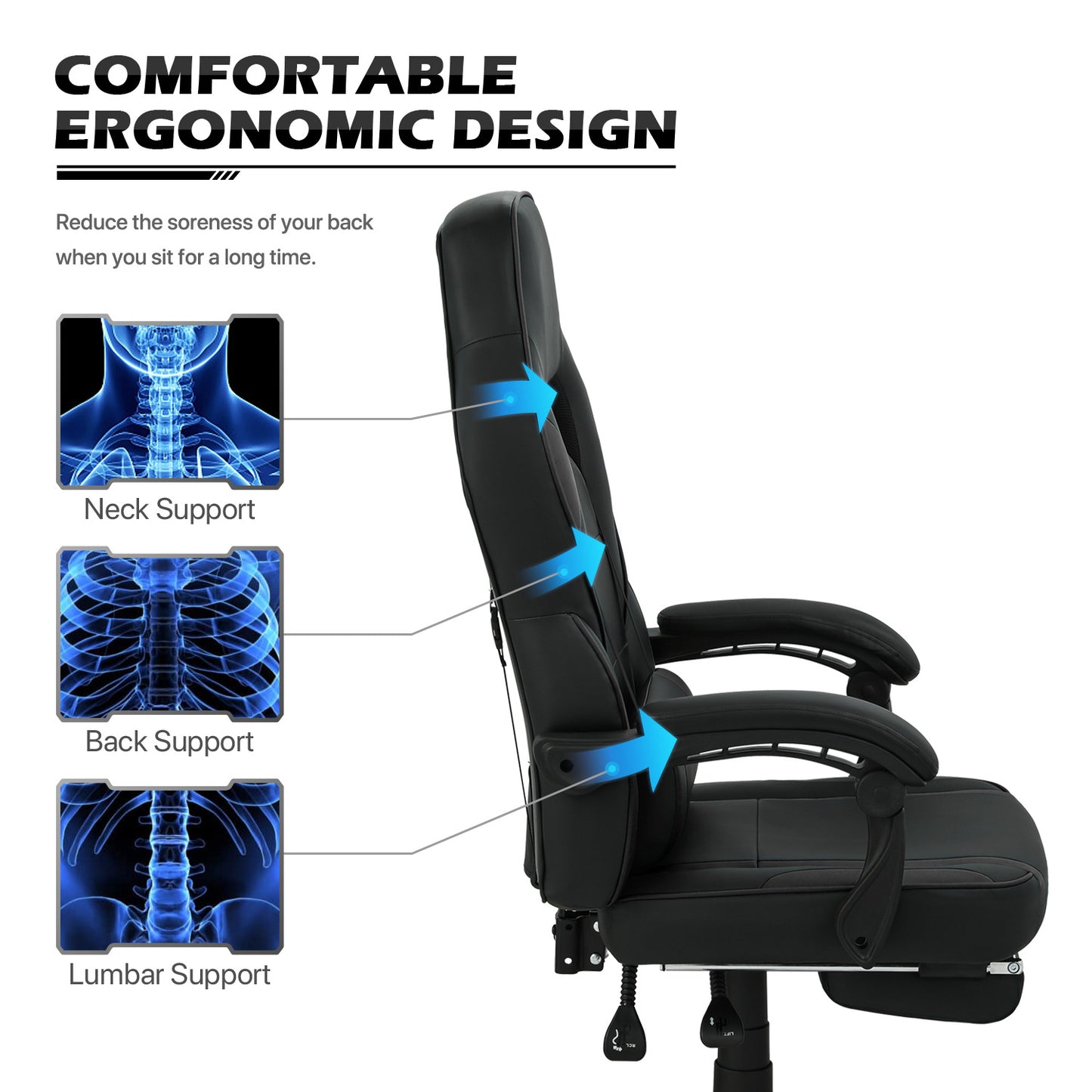 Reclinable Gaming Chair w/Footrest #003