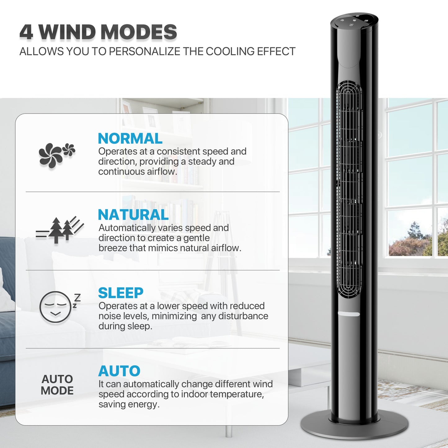 45" Digital Tower fan 8 Speed - 4 Modes - LED Bottom Night Light