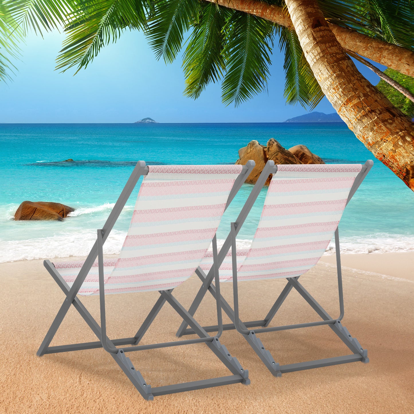 Reclinable Foldable Beach Sling Chair - Teslin Fabric Seat