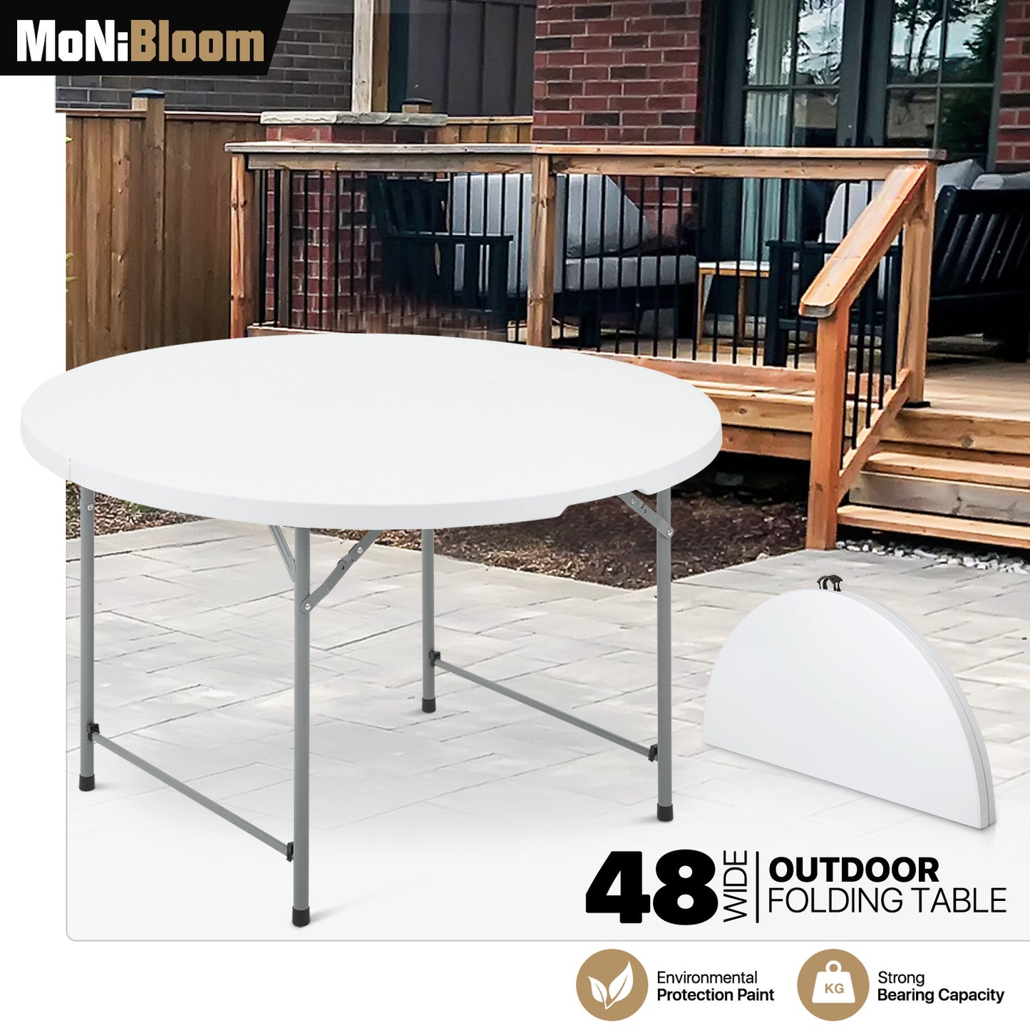 Folding Portable Round Plastic Table - Length 48"/54"/60"/66"