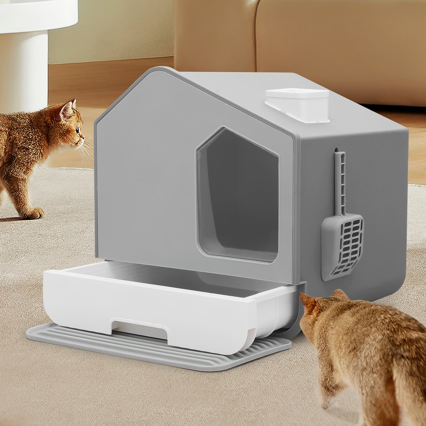 Doorless Anti-Splashing Enclosed Cat Litter Box - with Litter Scoop