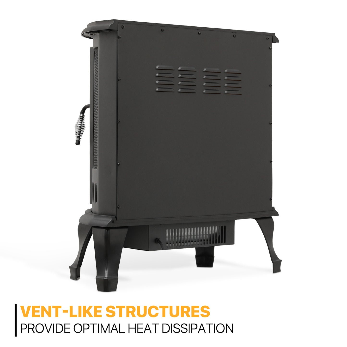 Freestanding Electric Fireplace - 1400W Space Heater - Adjustable Flame Brightness
