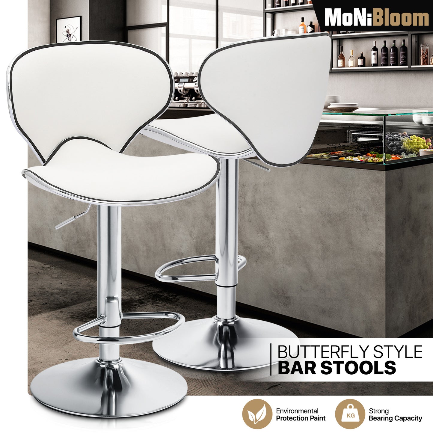 Set of 2 Leather Swivel Bar Stool Modern Adjustable Kitchen Counter Height Chair