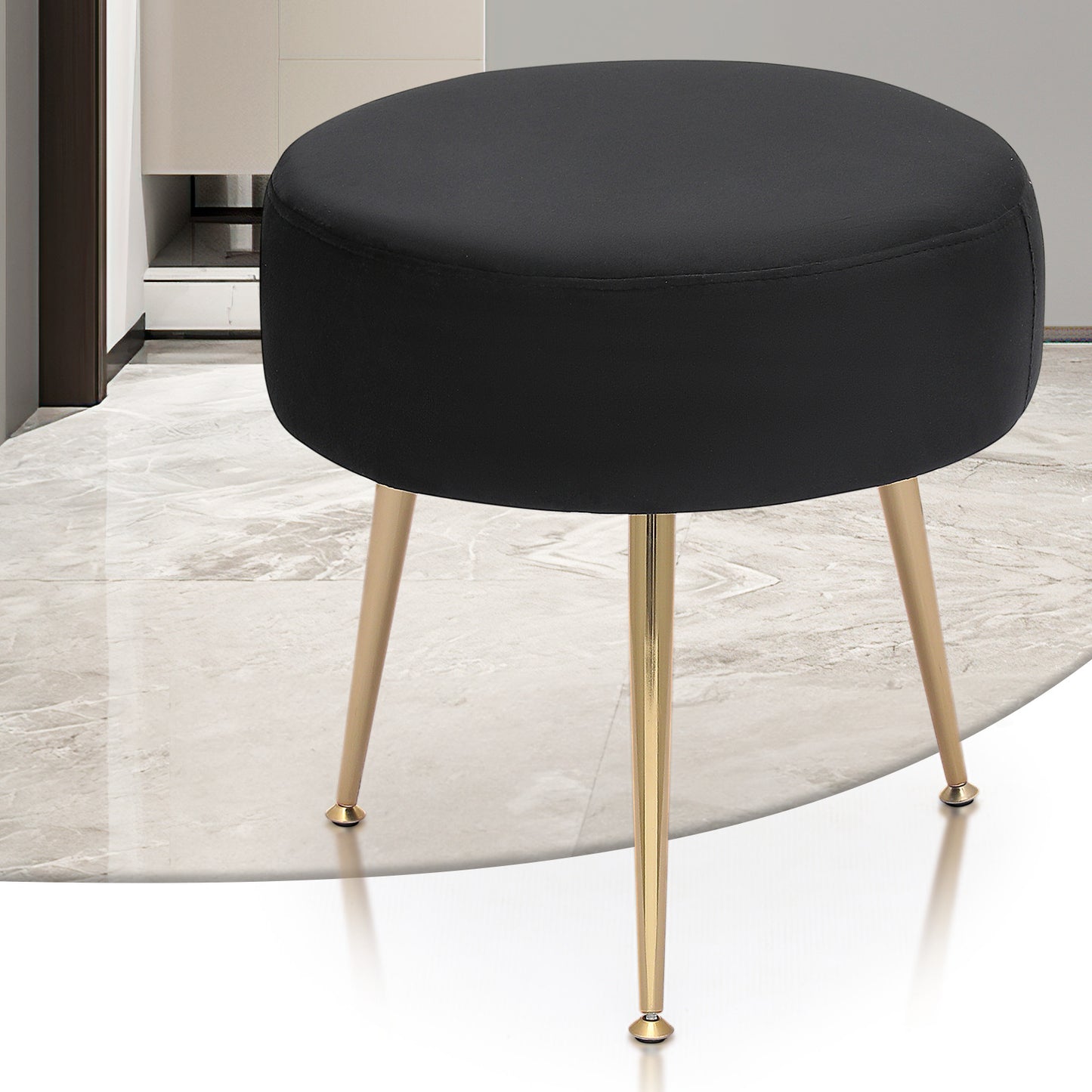 Velvet Upholstered Vanity Accent Chair Armchair w/Footrest - Scalloped Back
