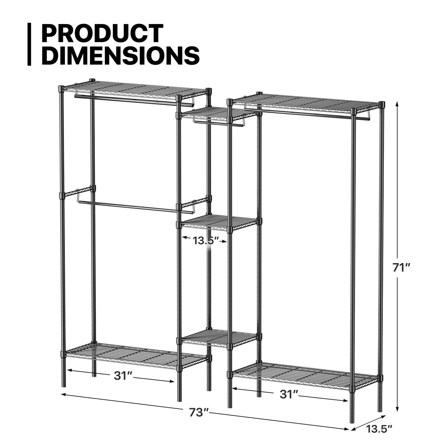 Carbon Steel Adjustable Clothes Rack - 75'' Length