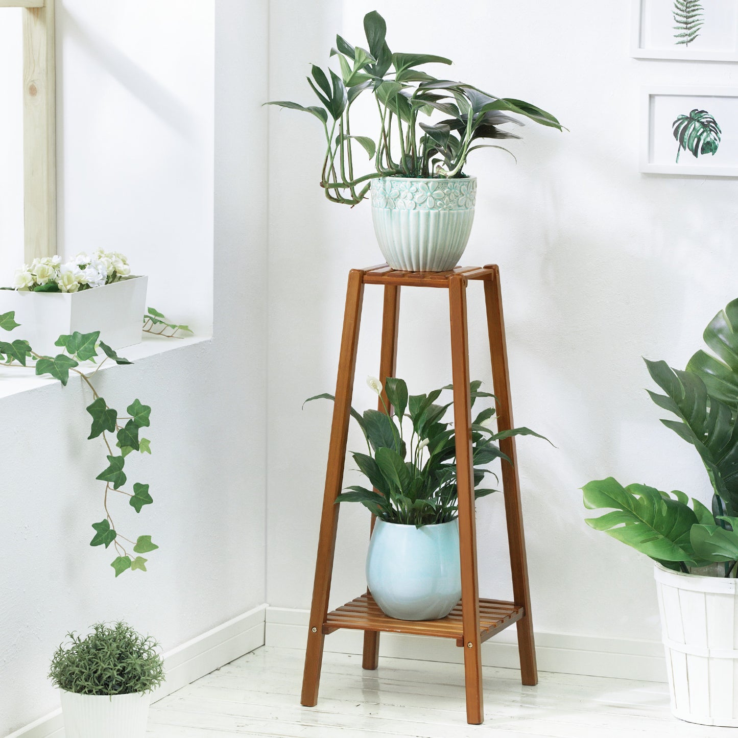 Flower Plant Stand Display Tower - A Shape - Brown