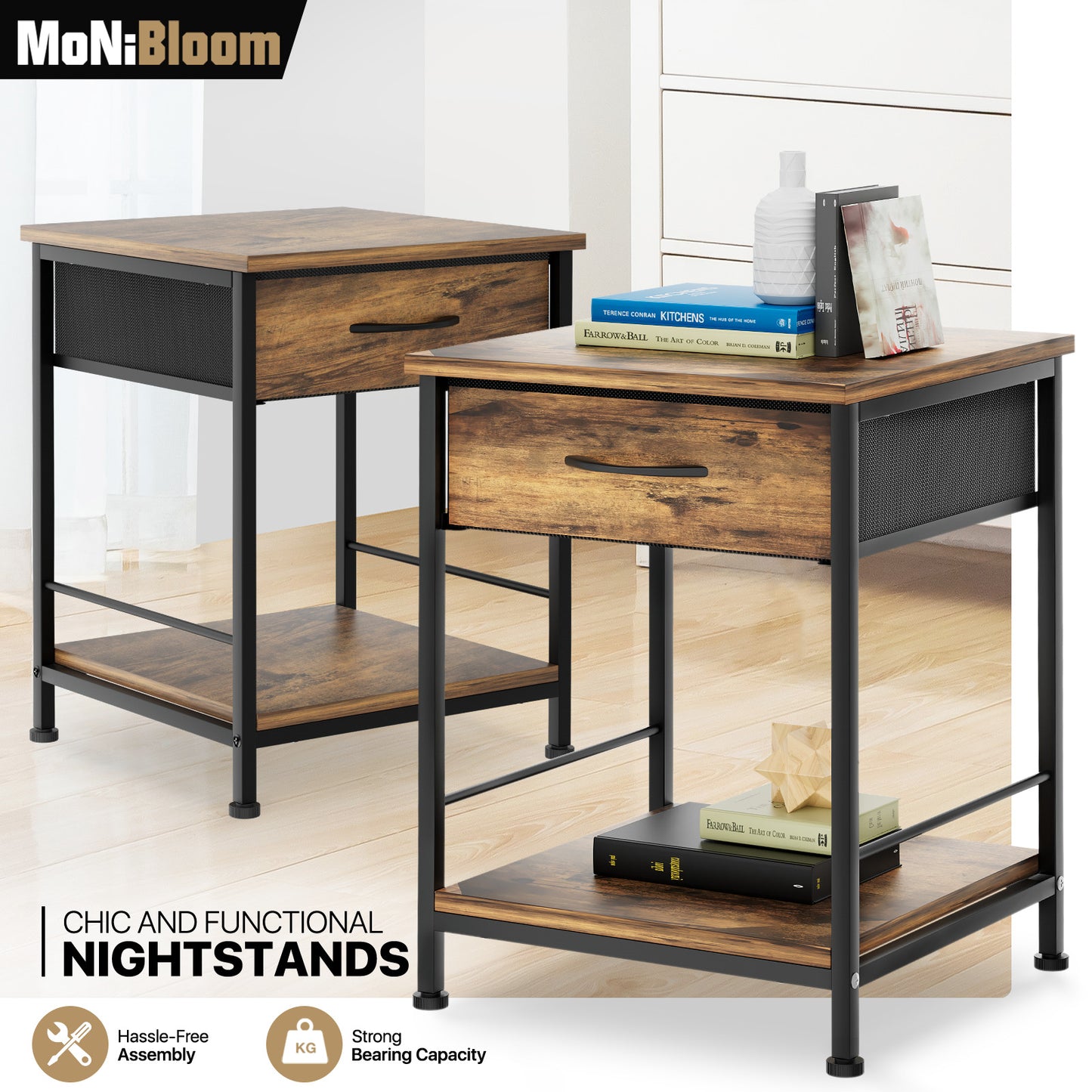 Set of 2 Bedside Nightstand Sofa End Table - 16"x16"x21"