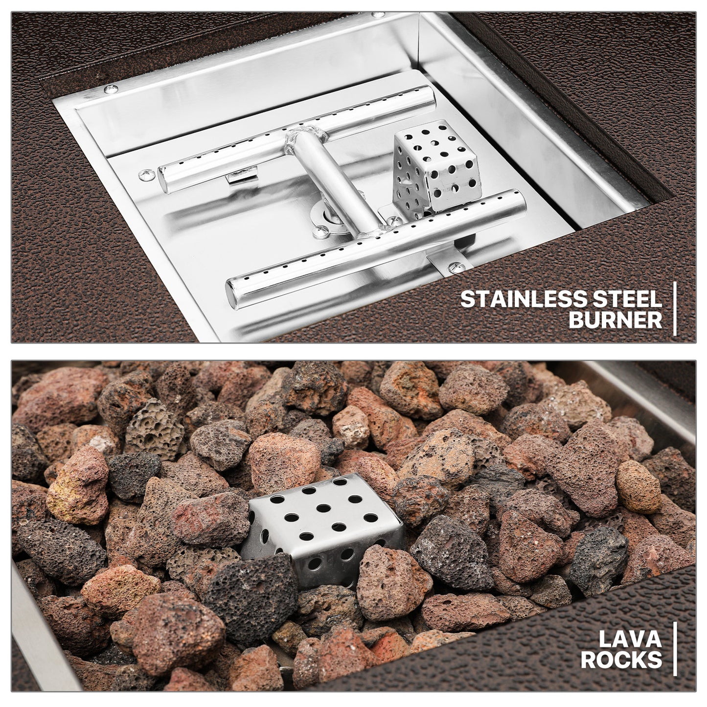 30" Outdoor Square Propane Gas Fire Pit Table 40,000 BTU - w/Lid, Lava Rocks - Brown