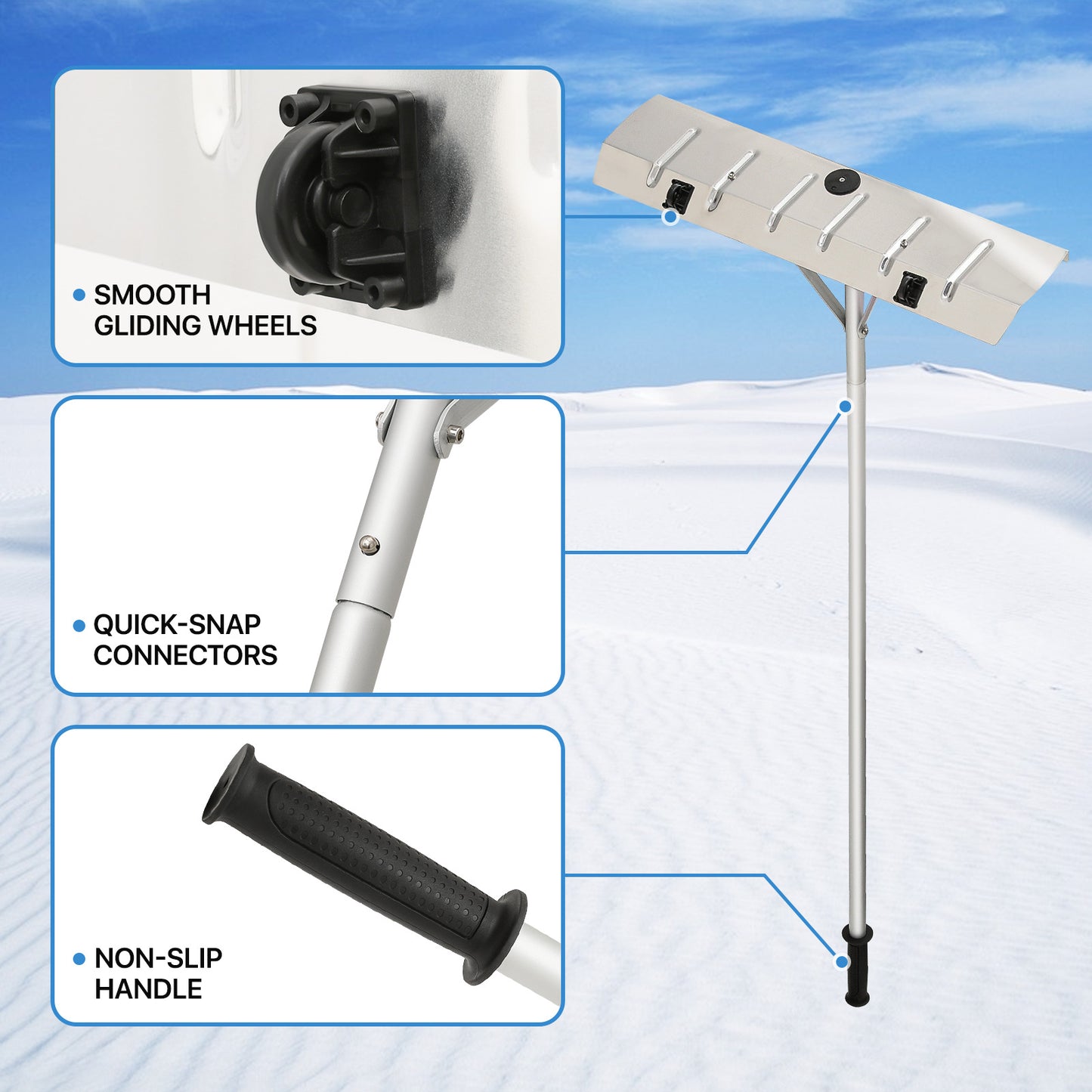 Roof Snow Rake - 4.8 to 20 FT Height - Silver