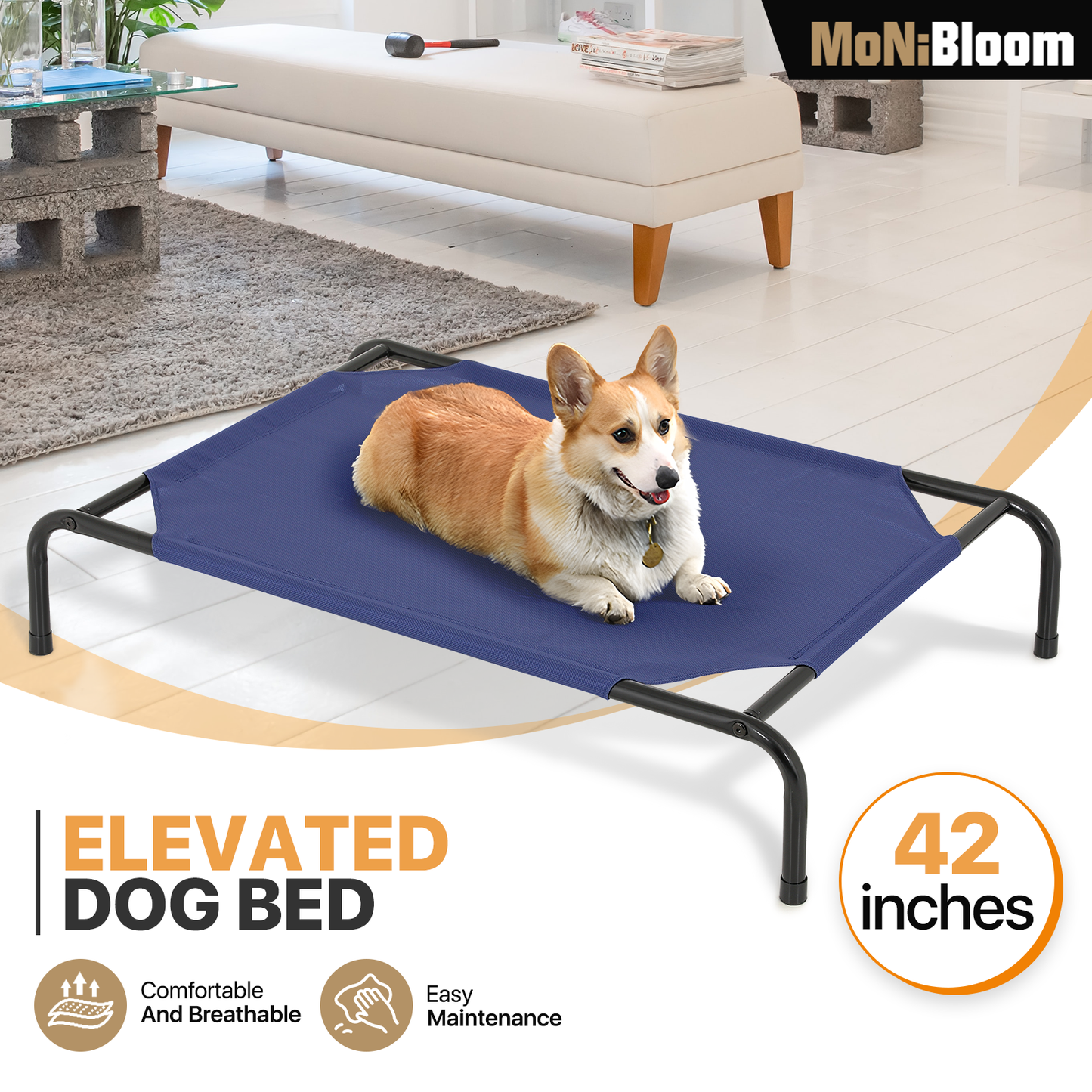 Elevated Dog Bed - Non-Slip Cooling Pet Bed - 42'' Length