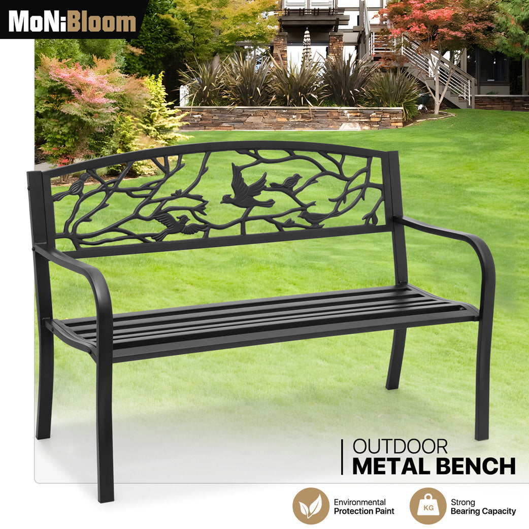 50" Iron Patio Garden Bench - Birds and Branches Pattern
