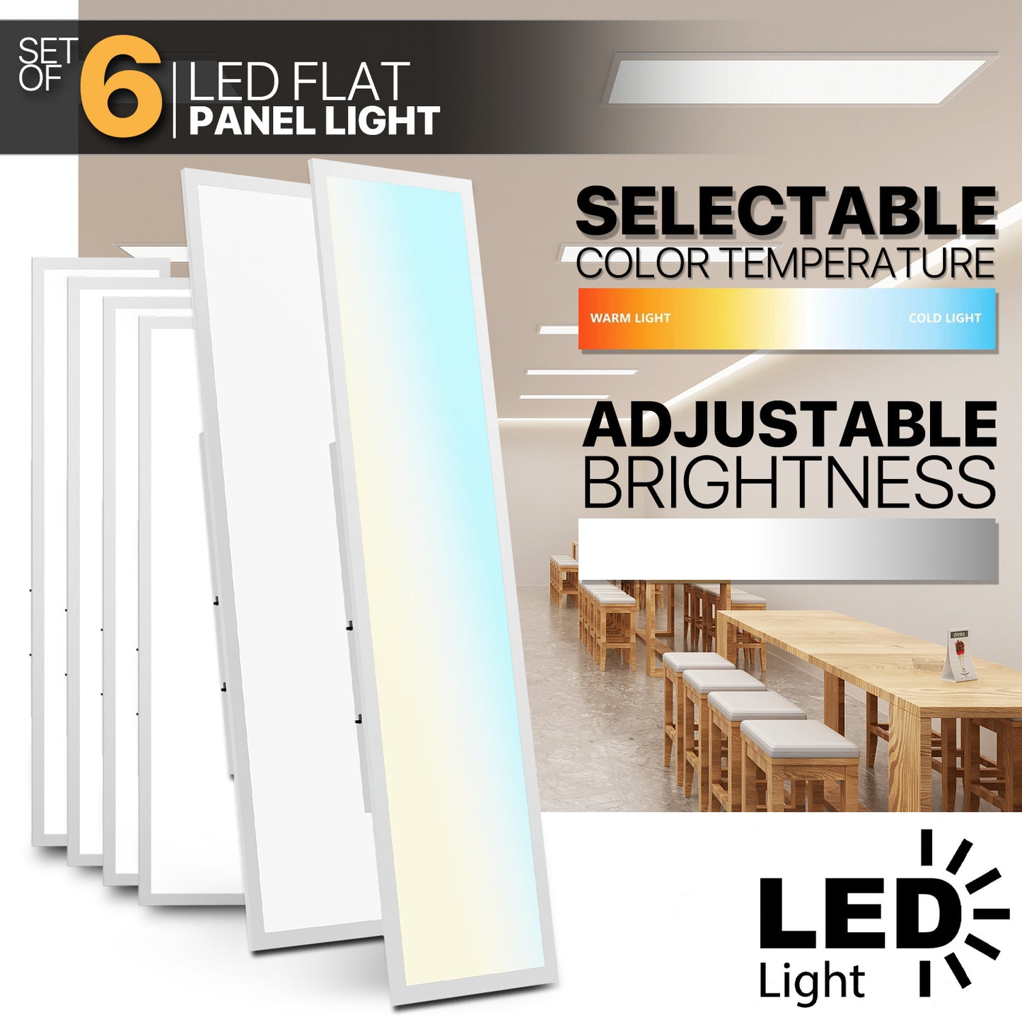1x4 FT LED Flat Panel Light, 2 / 4 /6 Pack