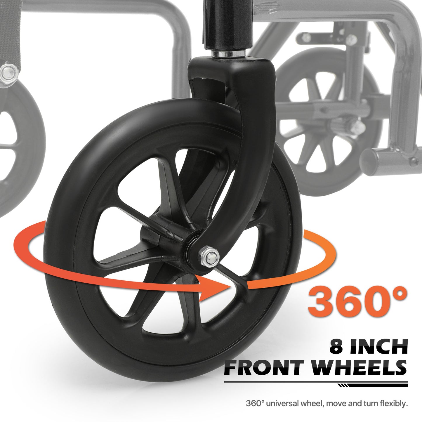 Lightweight Transport Wheelchair - FDA Approved, with Handbrakes, Black