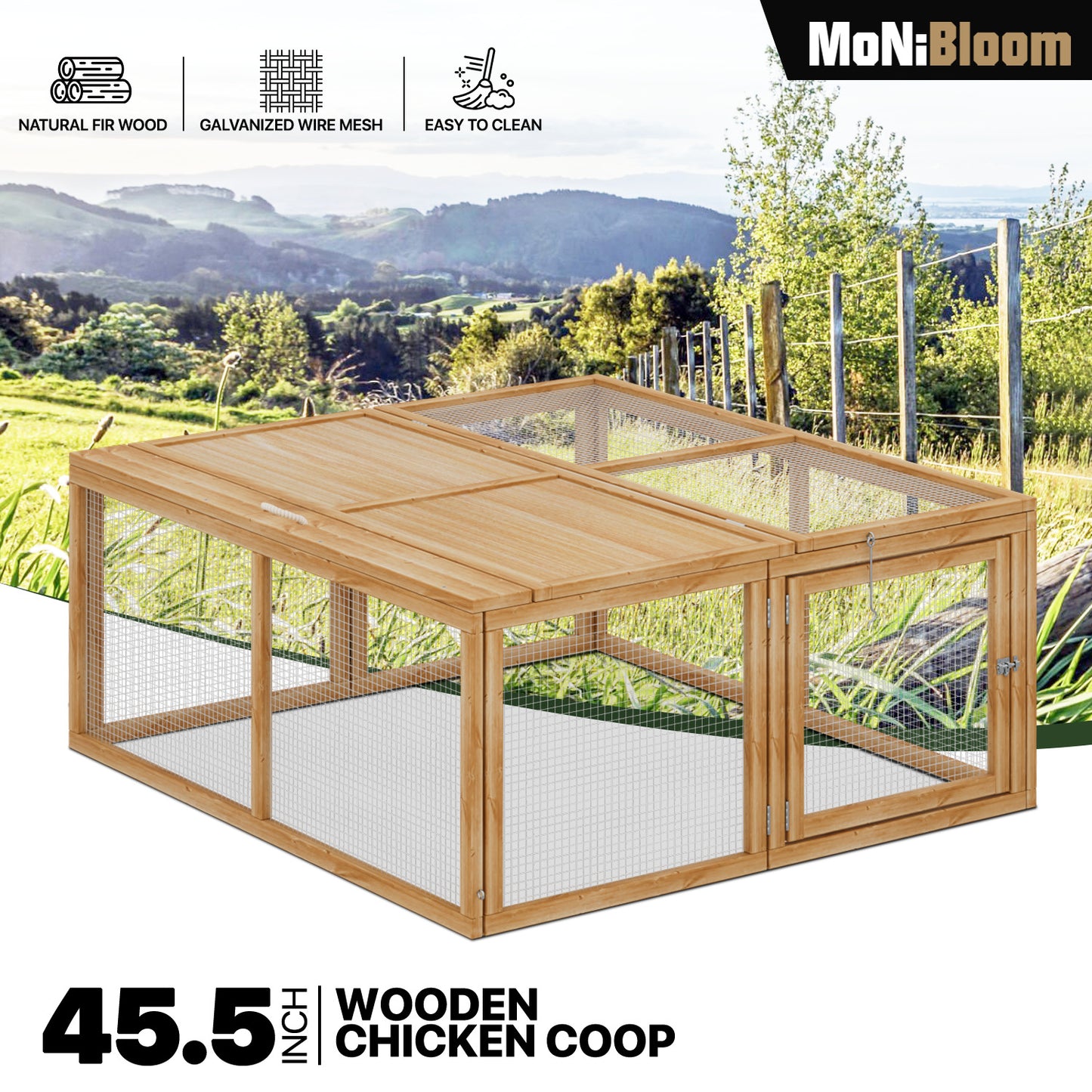 46" Width Foldable Wooden Chicken Coop Rabbit Hutch