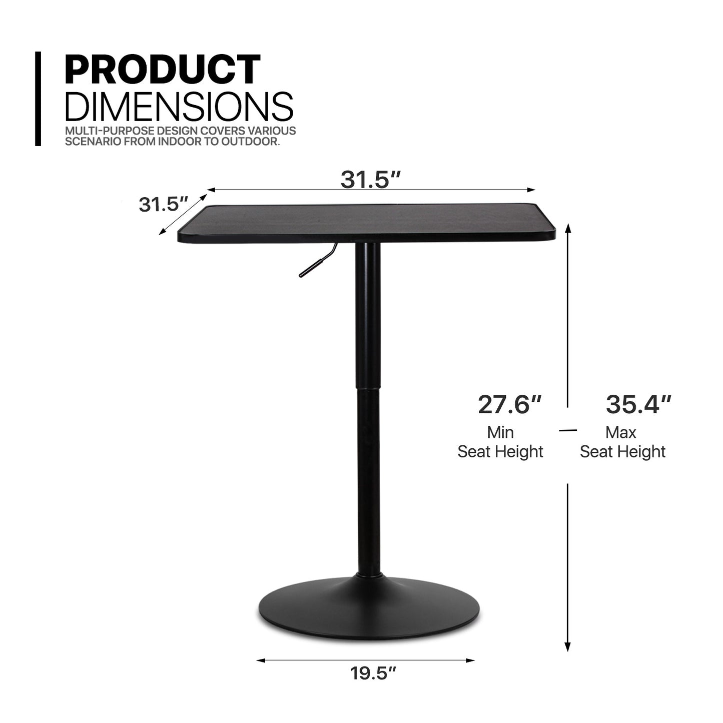 Bar Table - Adjustable Height - 31.5" x 31.5"