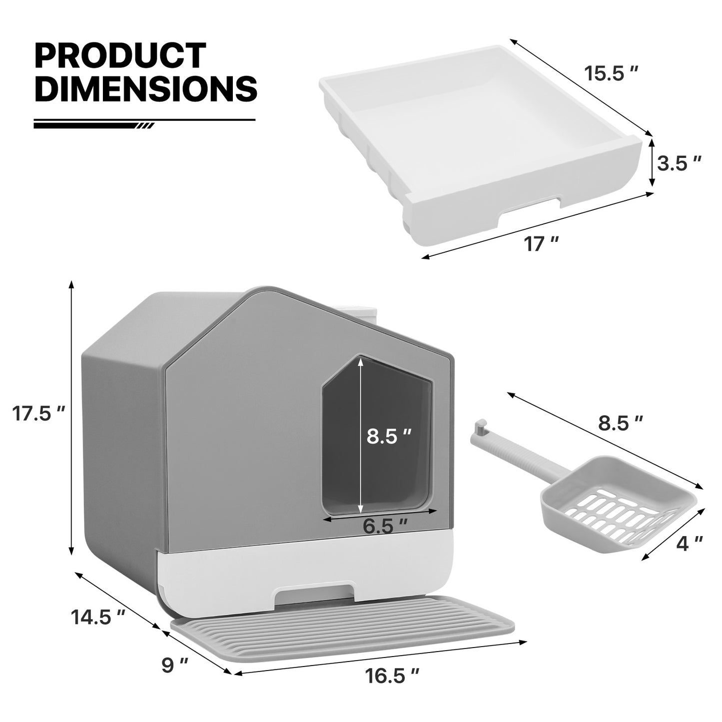Doorless Anti-Splashing Enclosed Cat Litter Box - with Litter Scoop